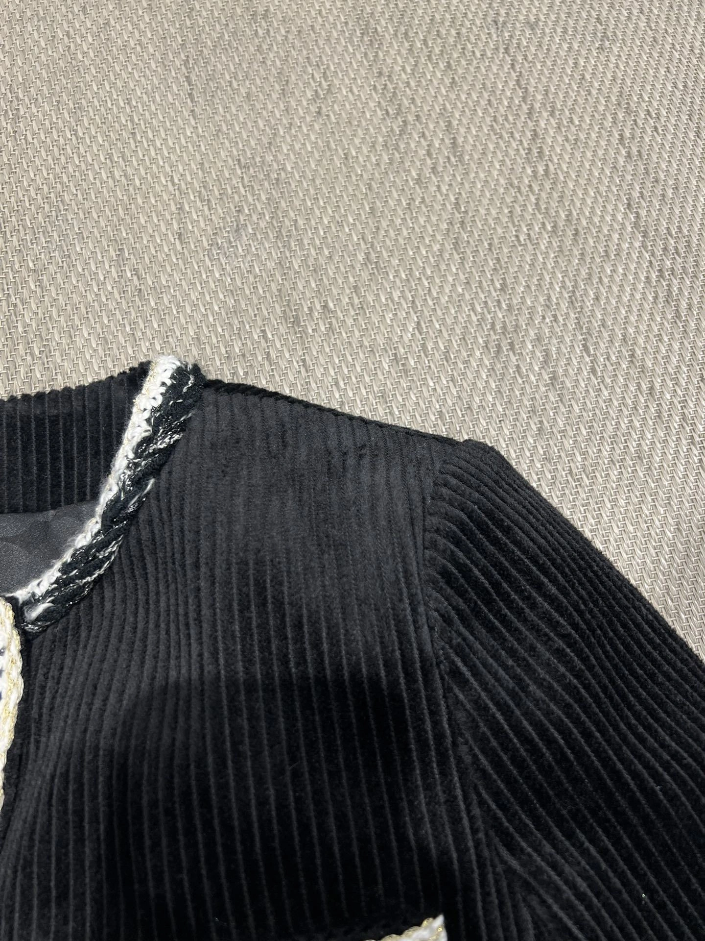 Victoria- 3h1958 Velvet Corduroy Jacket with Hand-woven Tweed Trim item:F-F140A1415H