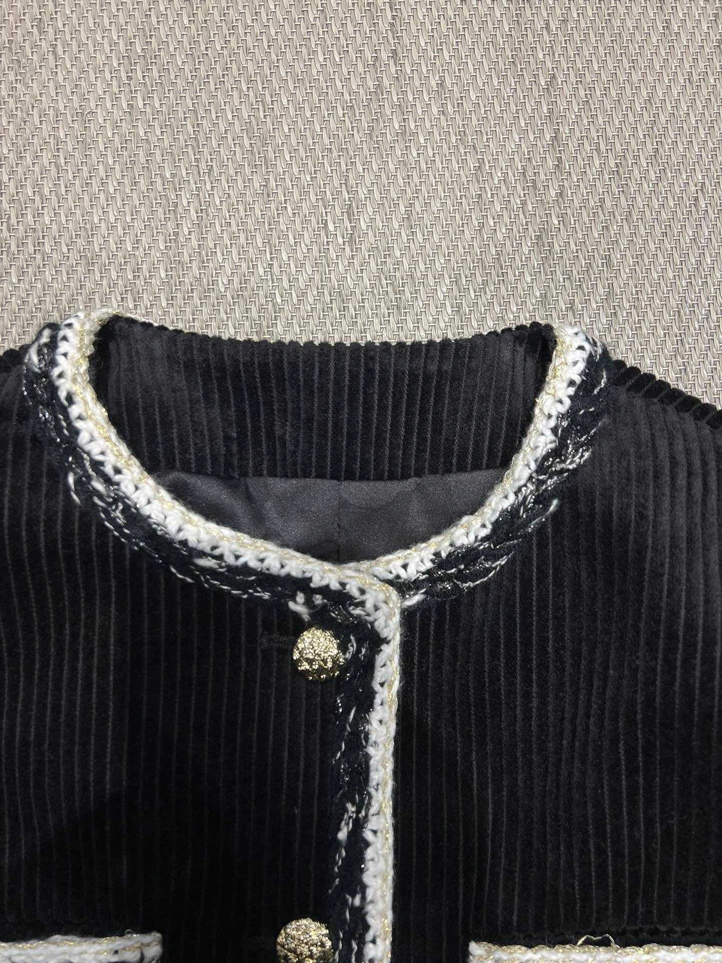 Victoria- 3h1958 Velvet Corduroy Jacket with Hand-woven Tweed Trim item:F-F140A1415H