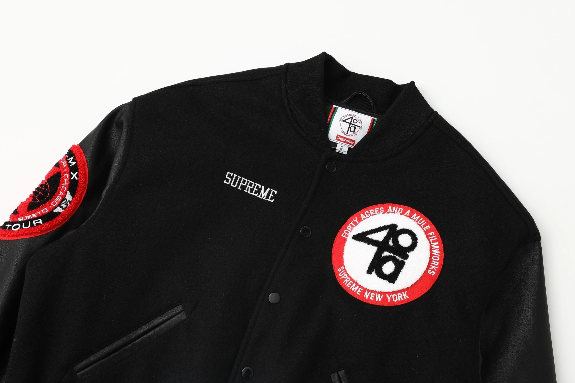 Gemini- S575 Supreme x 40 Acres SS25 WEEK9 Malcolm X Varsity Jacket embroidery item:E-F213I1017
