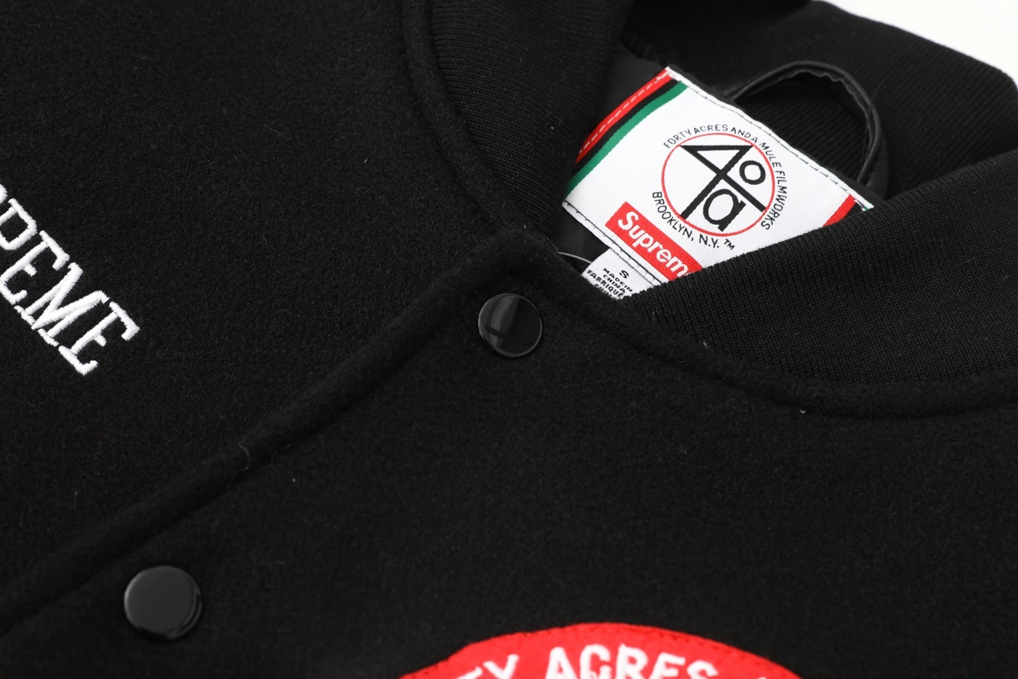 Gemini- S575 Supreme x 40 Acres SS25 WEEK9 Malcolm X Varsity Jacket embroidery item:E-F213I1017