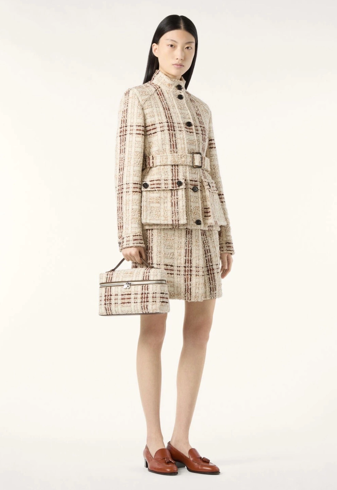 Victoria-- 8oro Pi191 Belted Tweed Jacket Tweed Skirt with Silk Lining suit Quiet Luxury wool item:E-F140L2709H