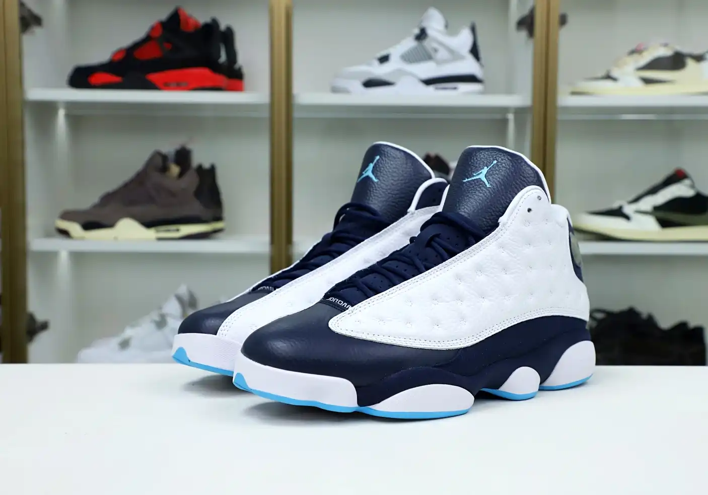 AIR JORDAN 13 RETRO WHITE OBSIDIAN POWDER BLUE 414571-144