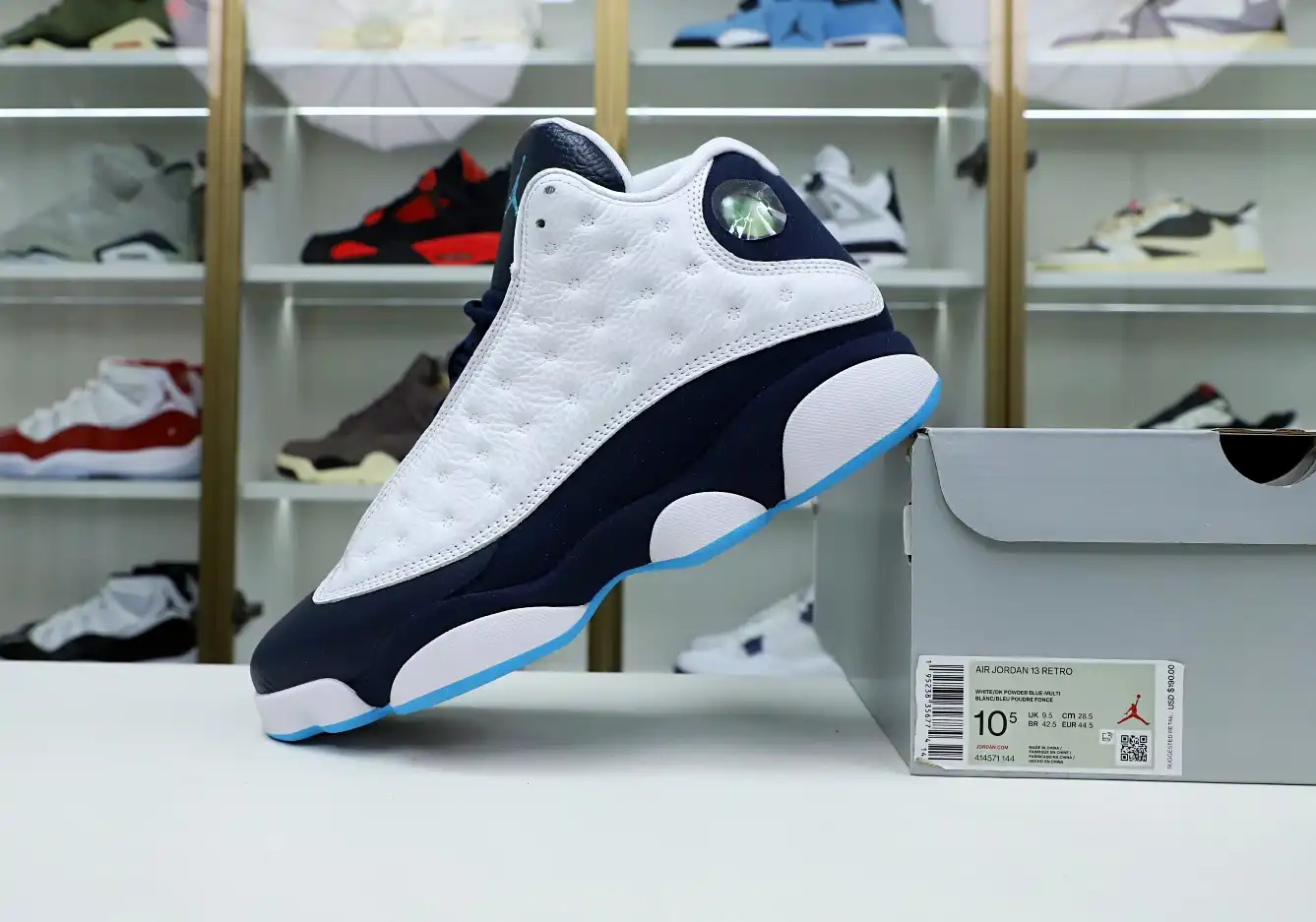 AIR JORDAN 13 RETRO WHITE OBSIDIAN POWDER BLUE 414571-144