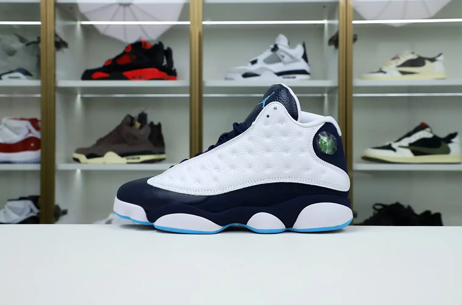 AIR JORDAN 13 RETRO WHITE OBSIDIAN POWDER BLUE 414571-144