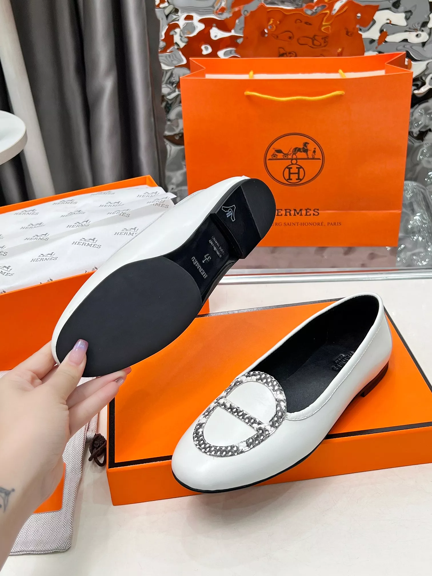 AllSeason 8196 Hermes Leather Shoes For Women