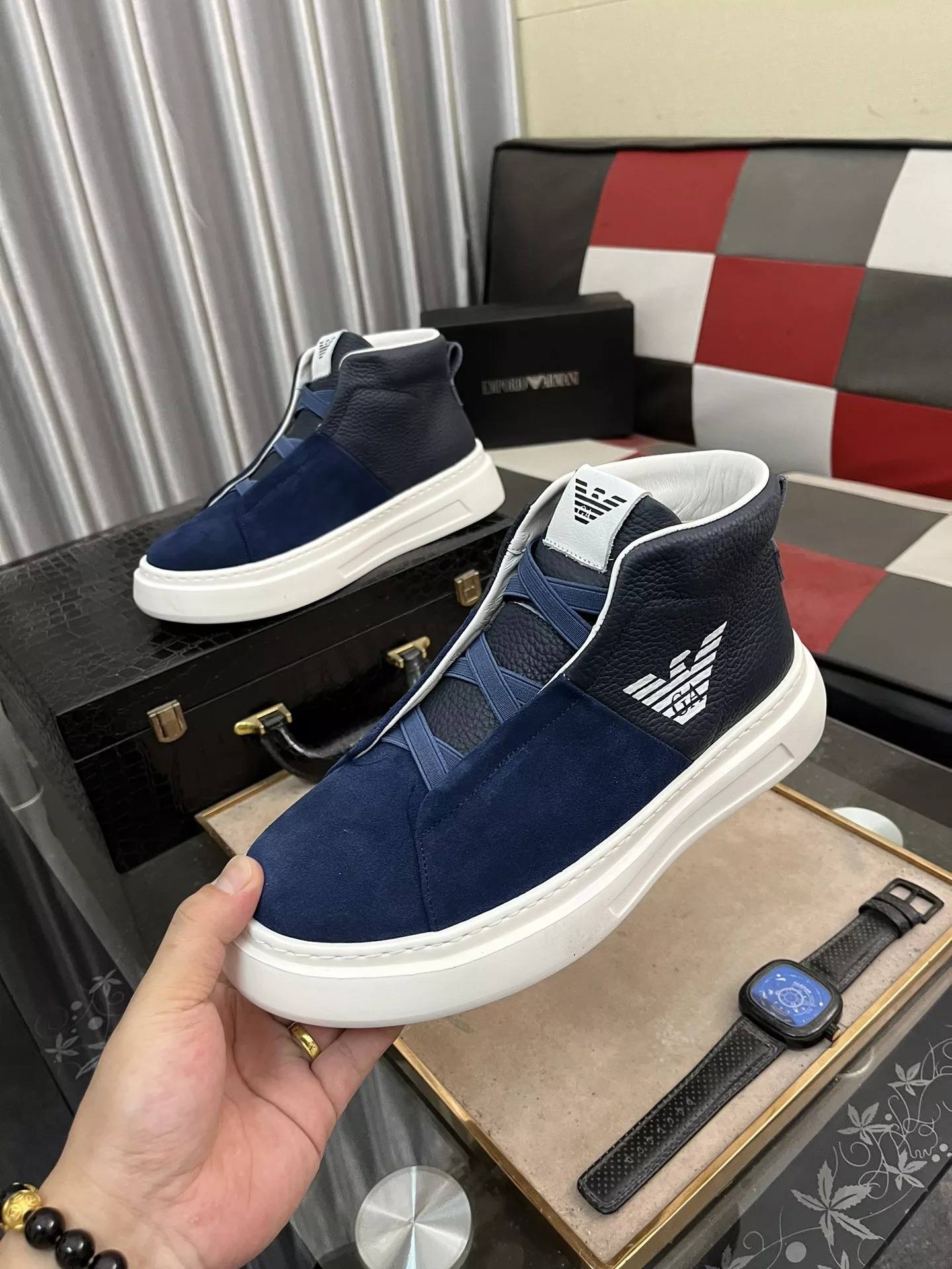 Armani High Tops Shoes For Men Durable 3461