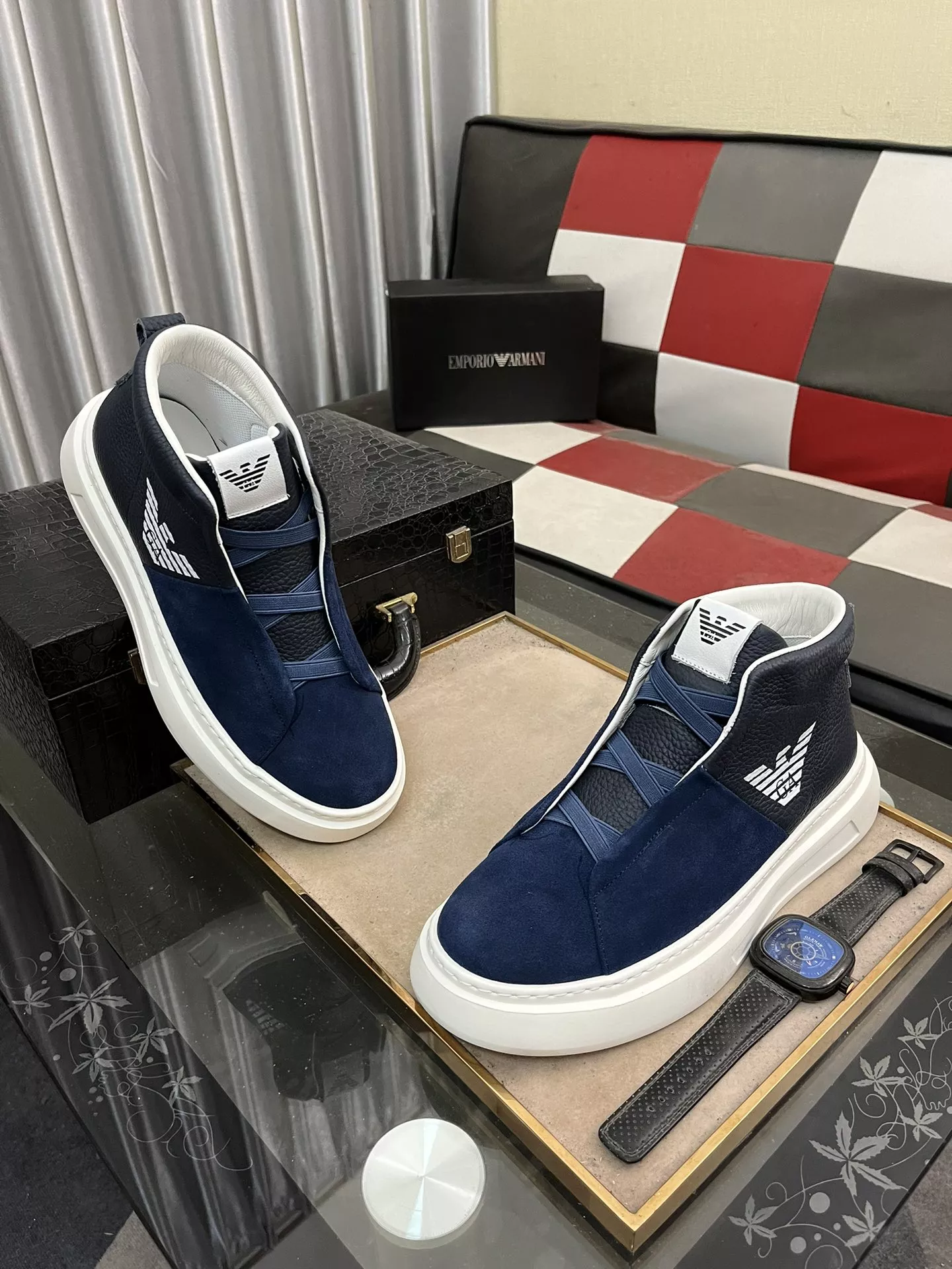 Armani High Tops Shoes For Men Durable 3461