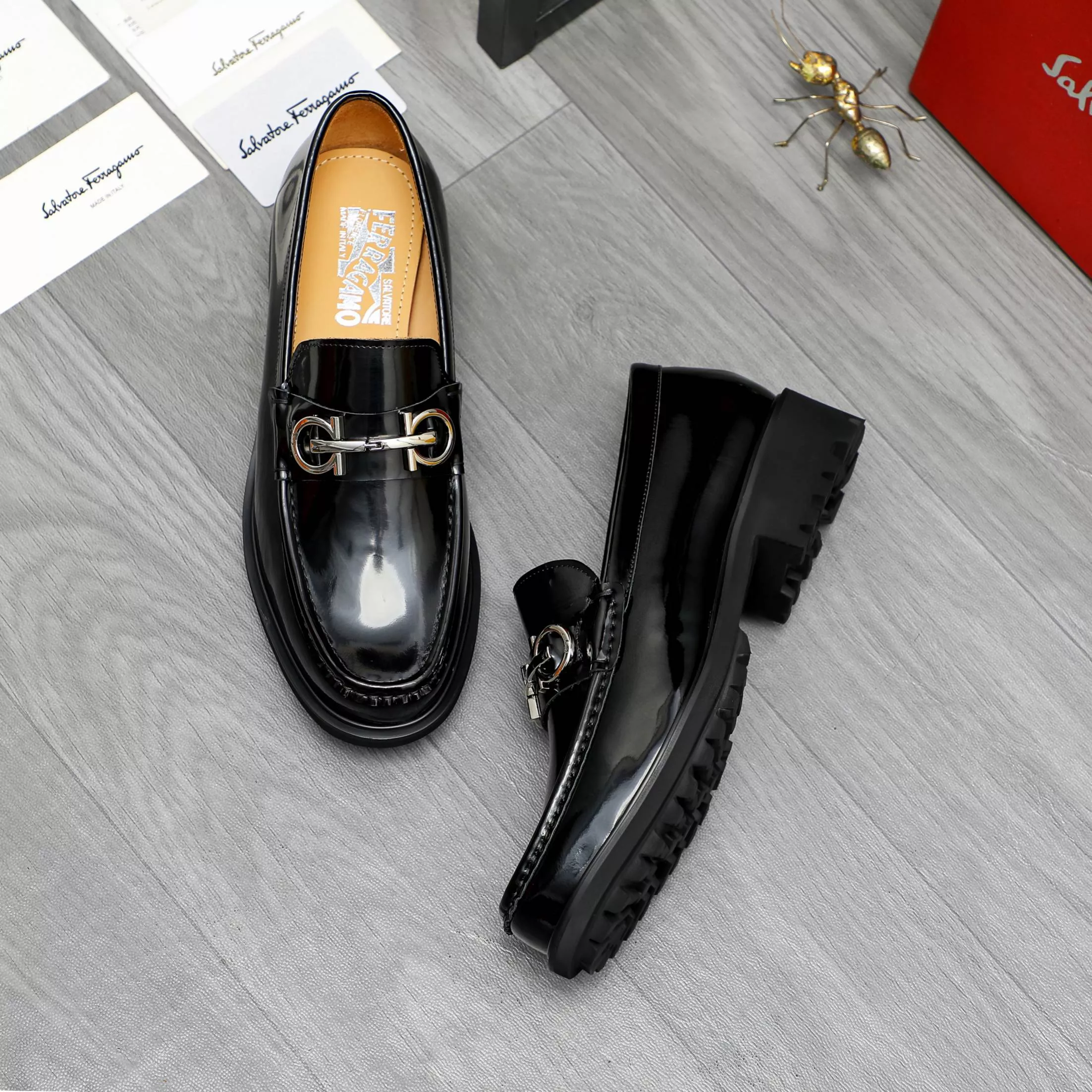 Bright 393 Salvatore Ferragamo Leather Shoes For Men