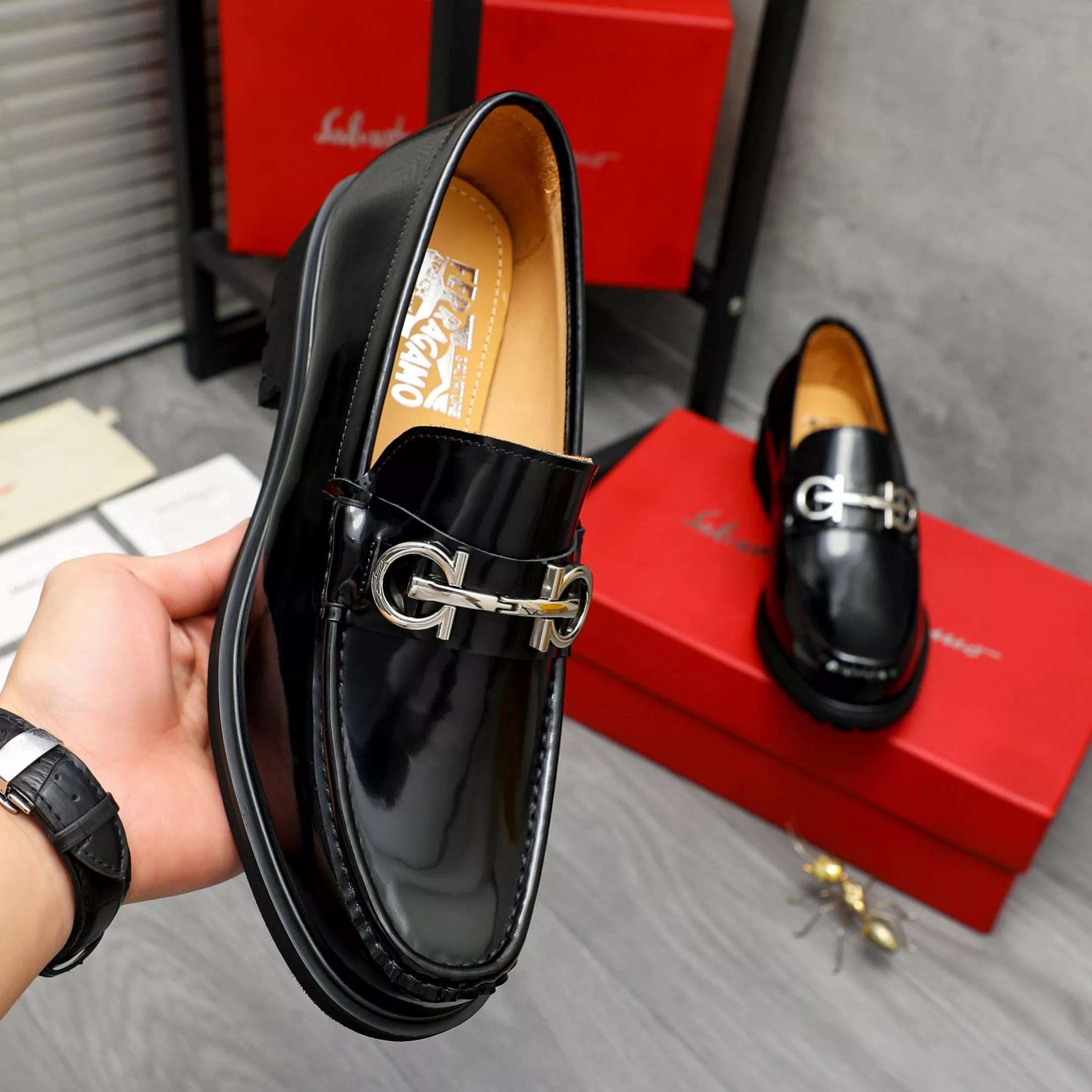 Bright 393 Salvatore Ferragamo Leather Shoes For Men