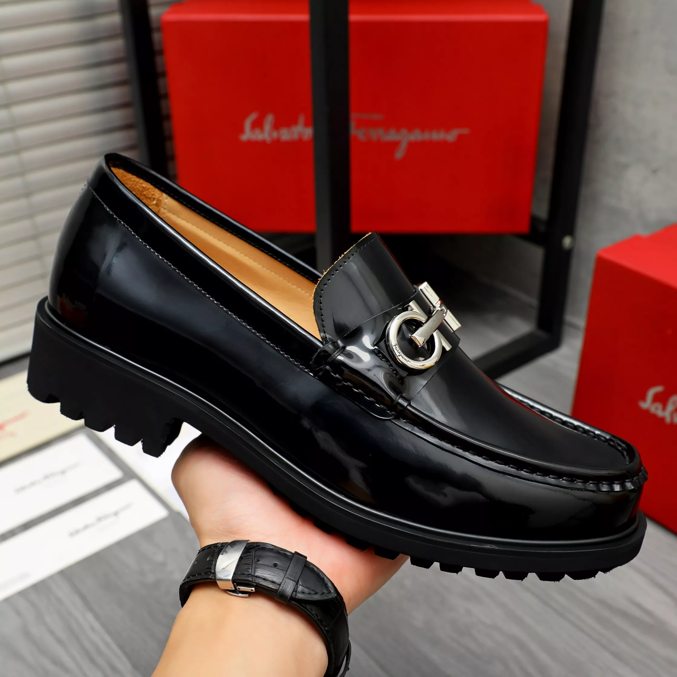 Bright 393 Salvatore Ferragamo Leather Shoes For Men