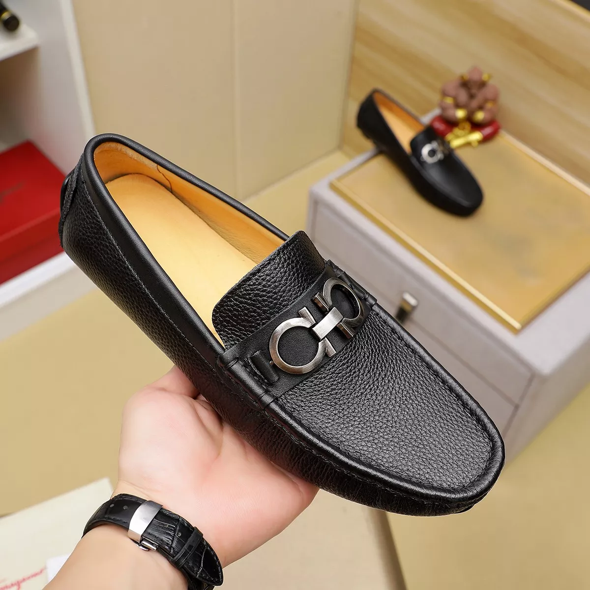 Bright 547 Salvatore Ferragamo Leather Shoes For Men