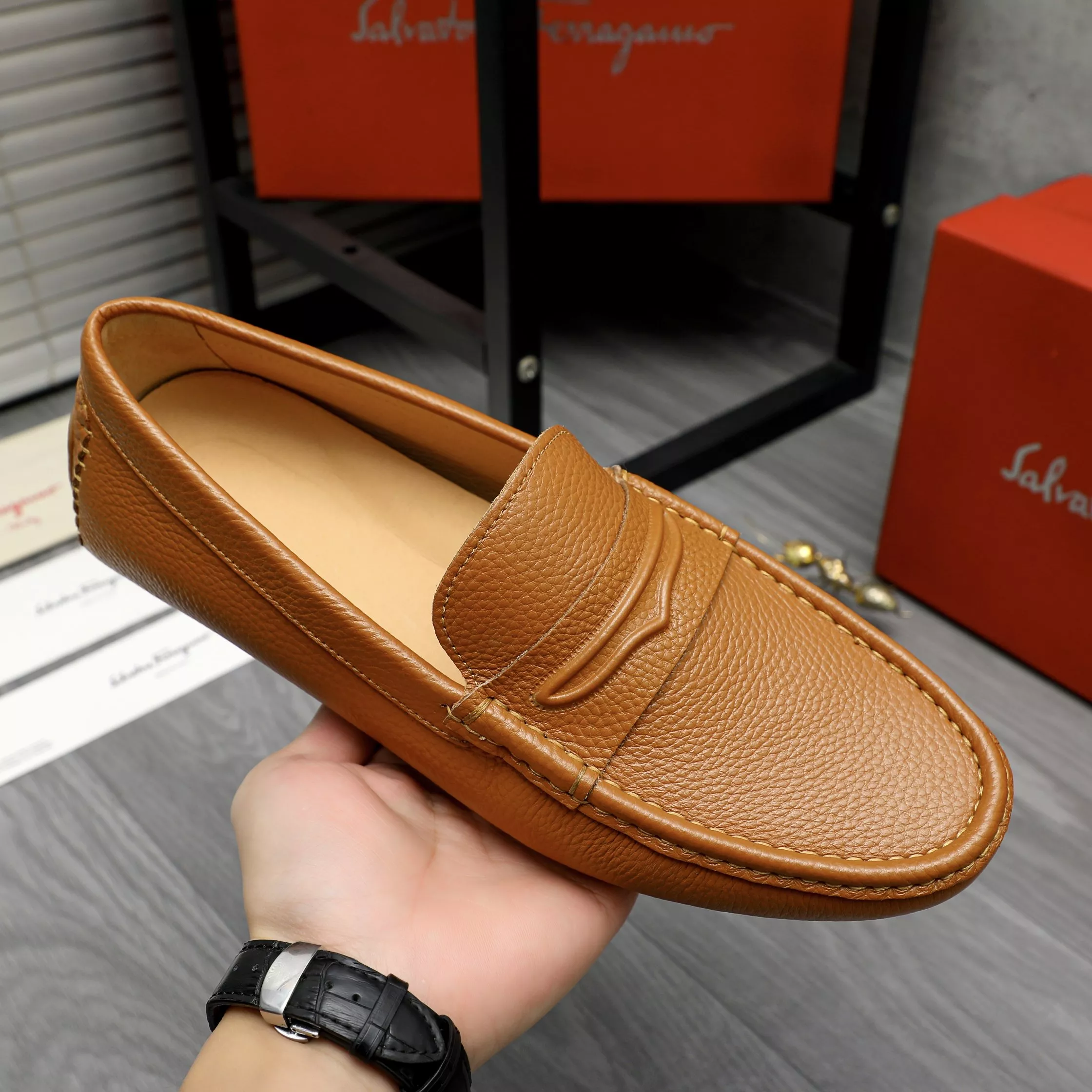 Bright 667 Salvatore Ferragamo Leather Shoes For Men