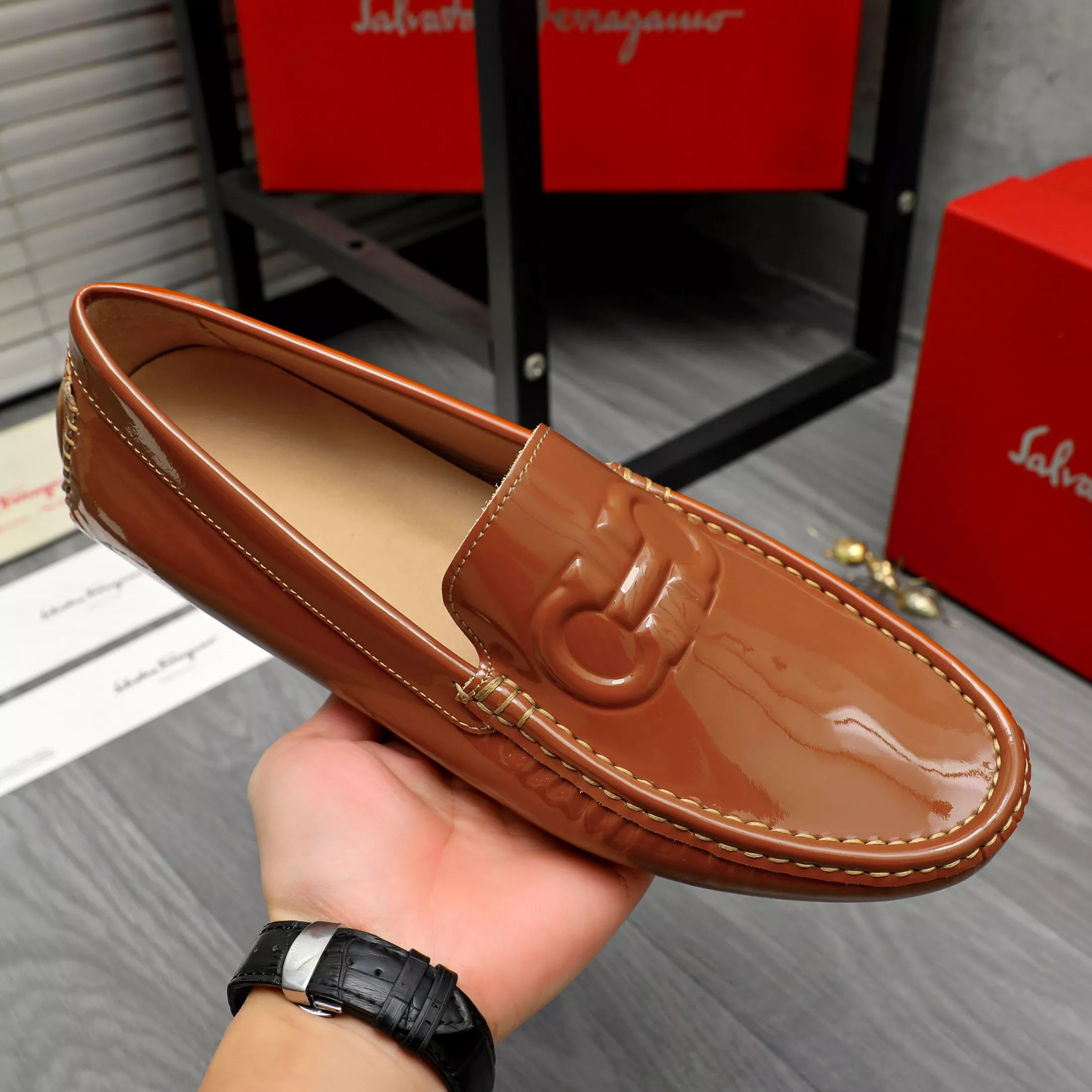 Compact 2939 Salvatore Ferragamo Leather Shoes For Men