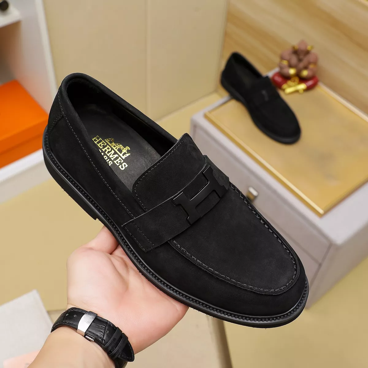 Compact 6579 Hermes Leather Shoes For Men