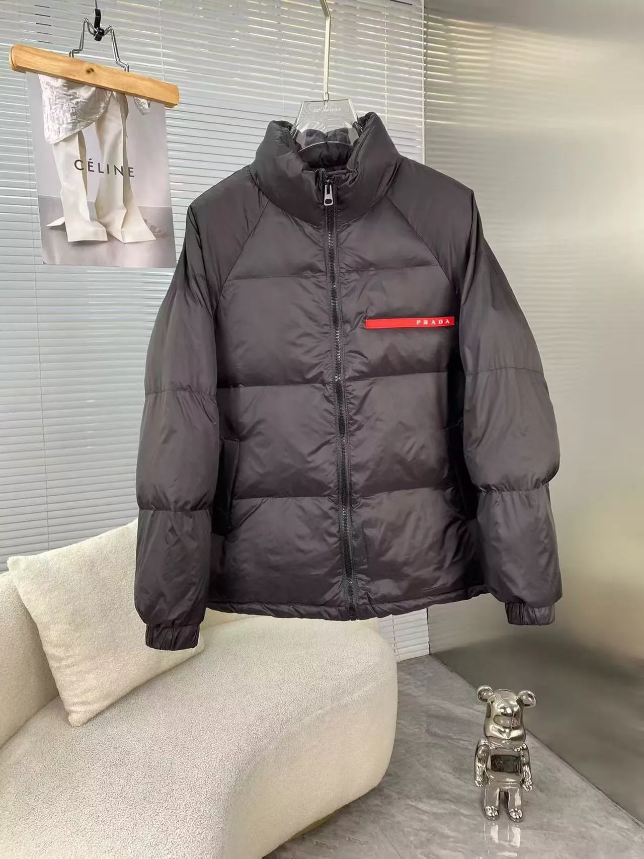 Compact 7711 Prada Down Feather Coat Long Sleeved For Men