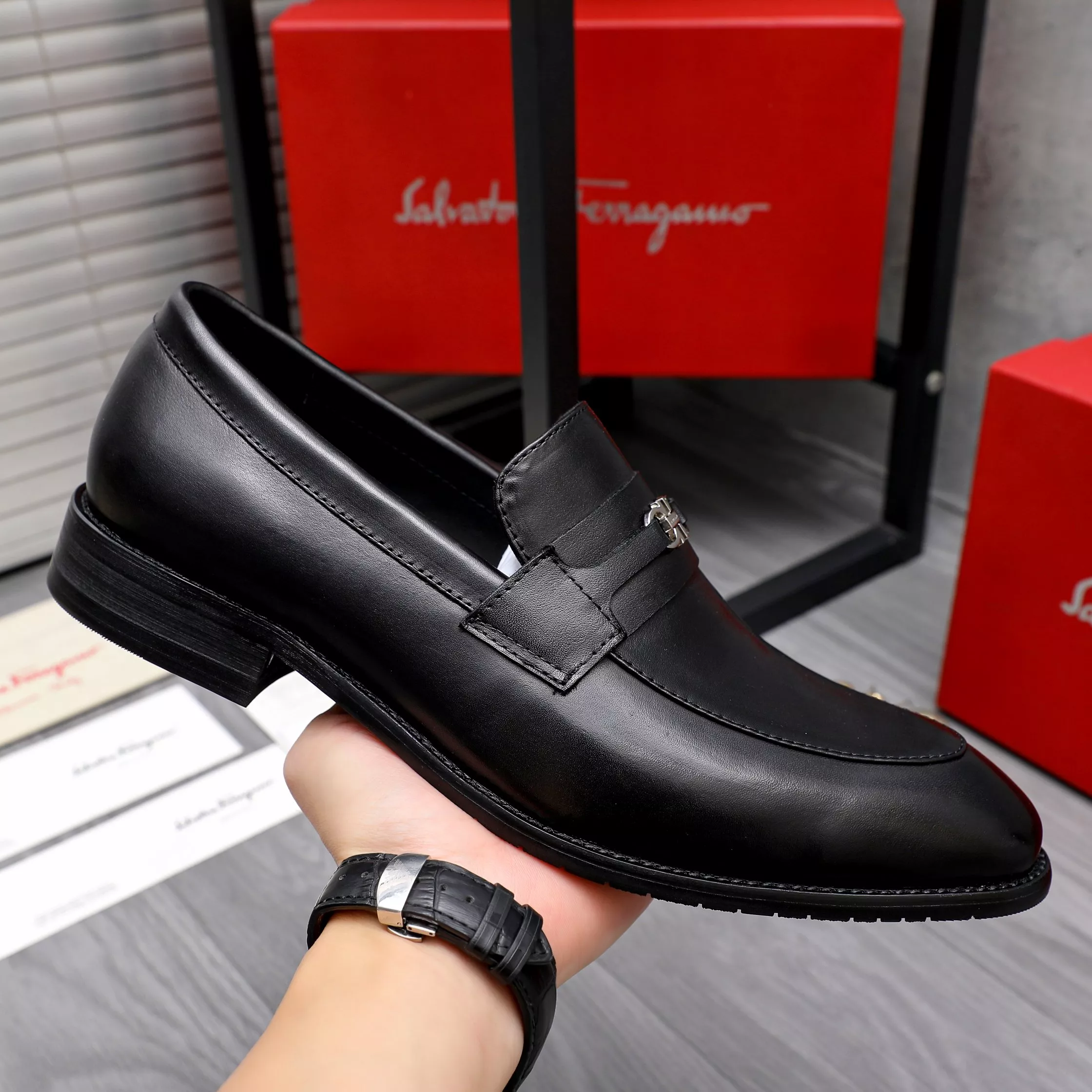 Durable 5121 Salvatore Ferragamo Leather Shoes For Men