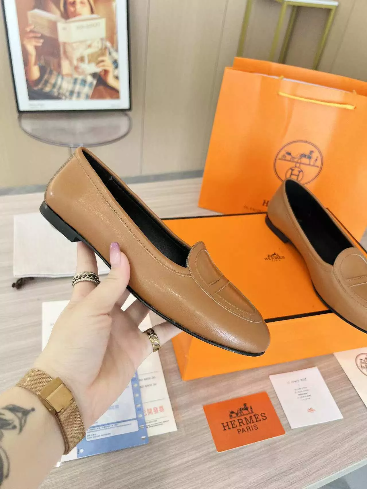 Durable 5261 Hermes Leather Shoes For Women