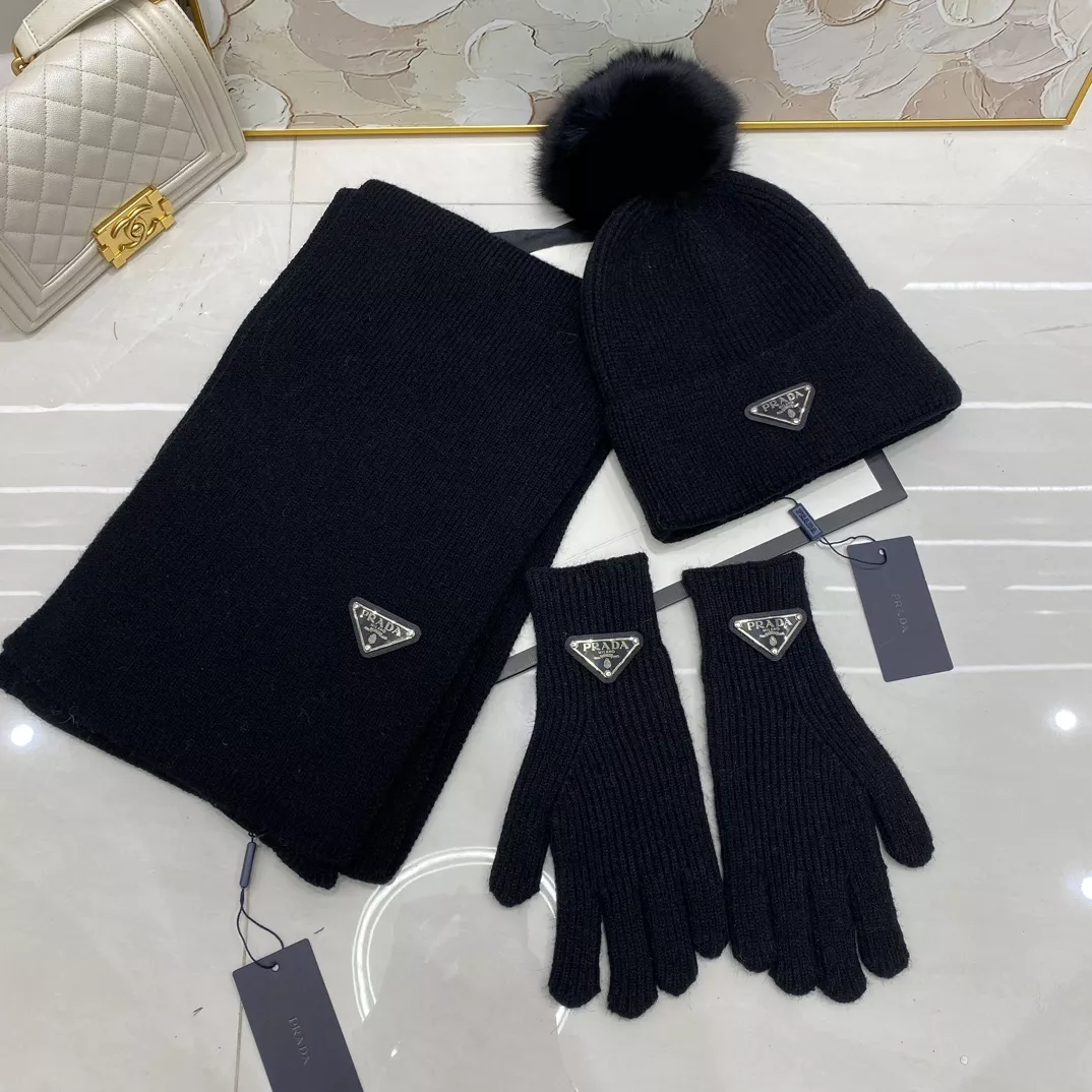 Durable 5302 Prada Hat and Scarf and Glove Set