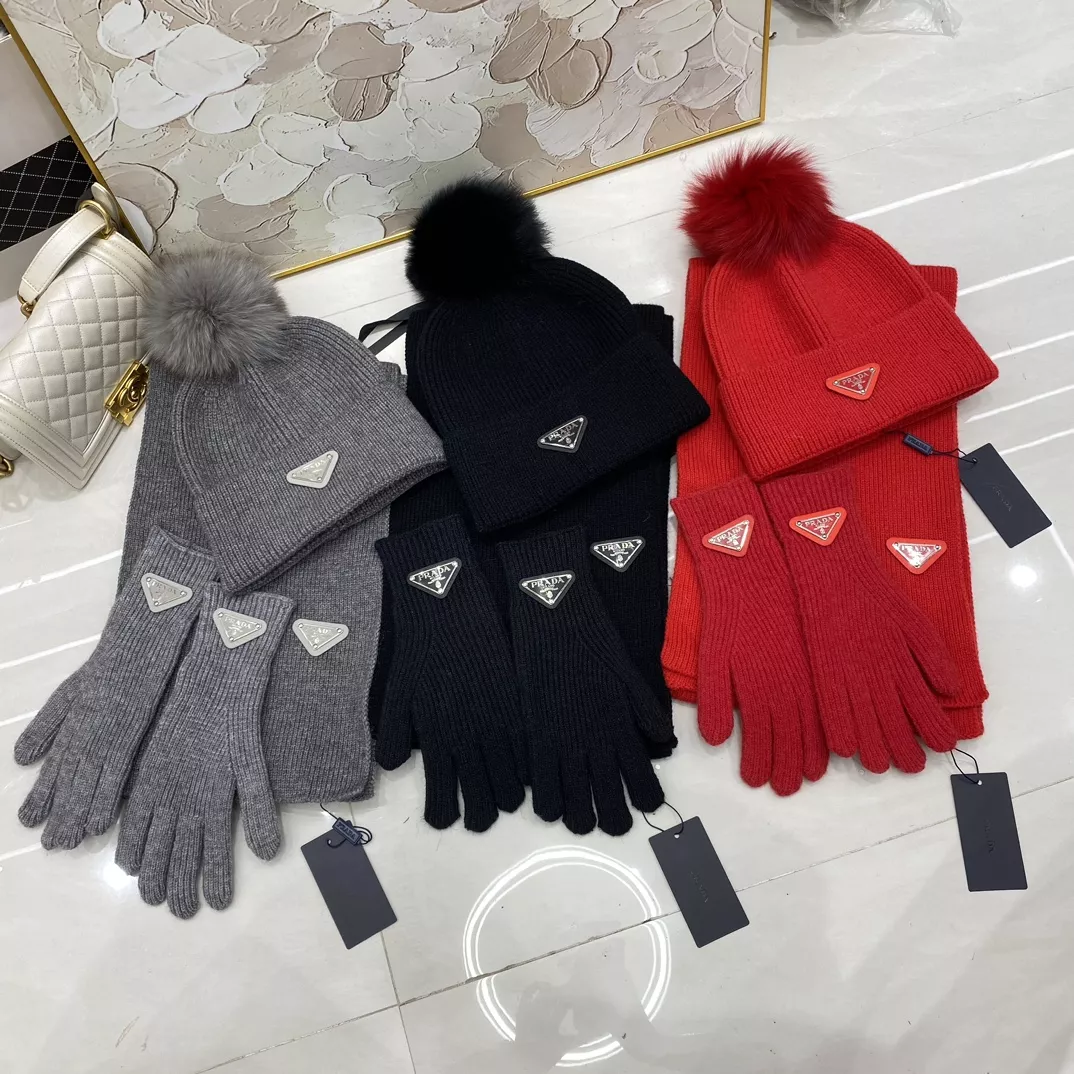 Durable 5302 Prada Hat and Scarf and Glove Set