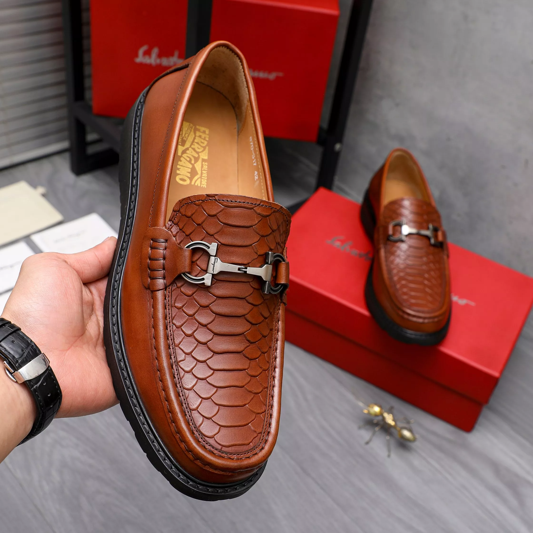 Durable 7294 Salvatore Ferragamo Leather Shoes For Men