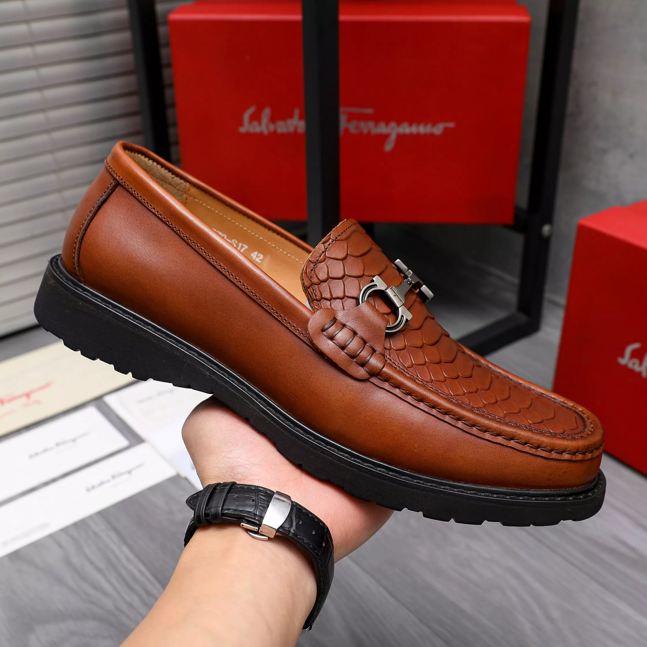 Durable 7294 Salvatore Ferragamo Leather Shoes For Men