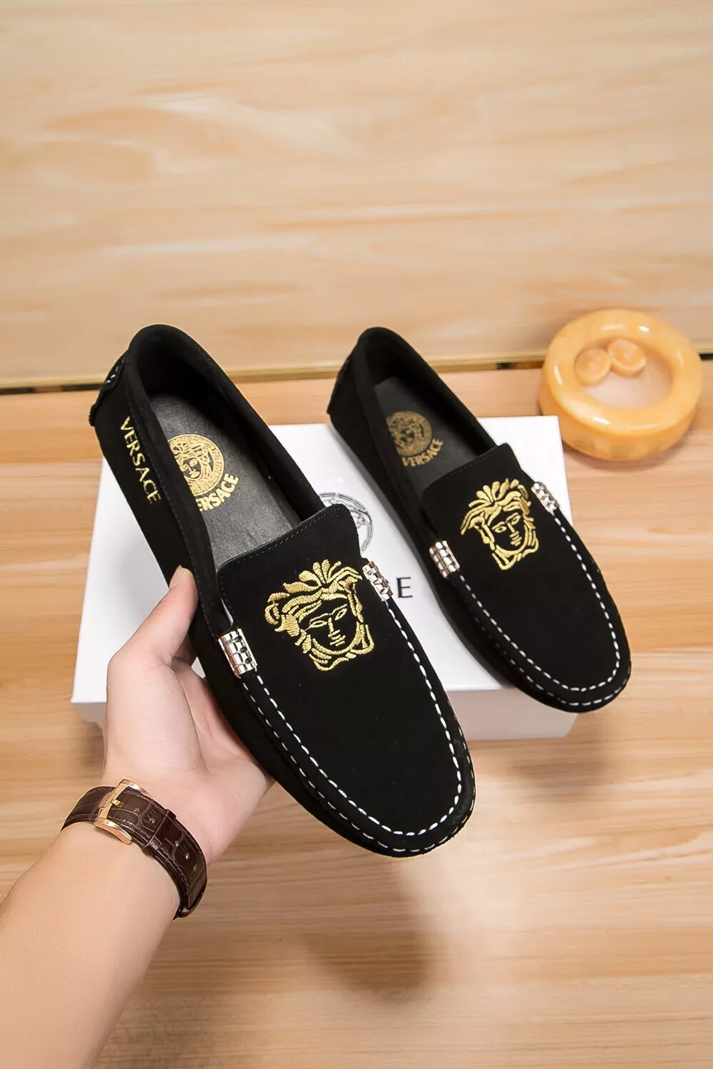 Durable 7632 Versace Leather Shoes For Men