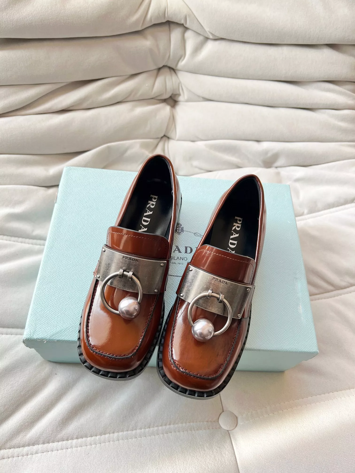 Fashionable 6438 Prada Leather Shoes For Women