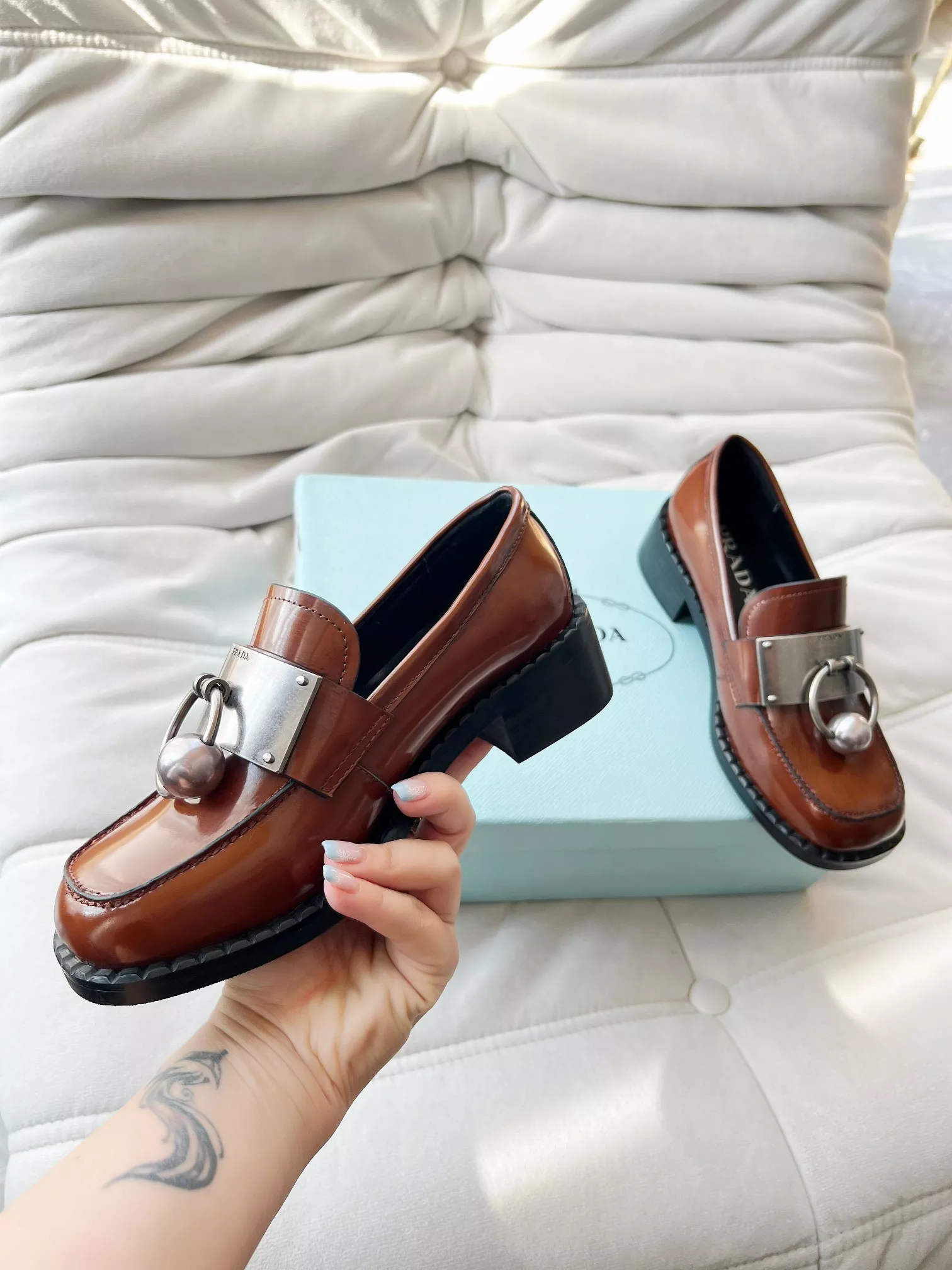 Fashionable 6438 Prada Leather Shoes For Women