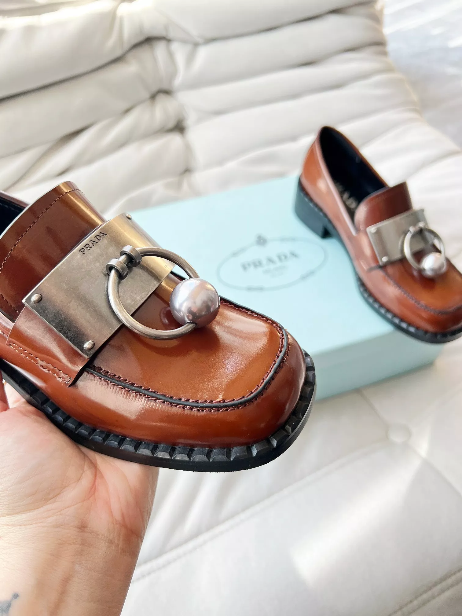 Fashionable 6438 Prada Leather Shoes For Women
