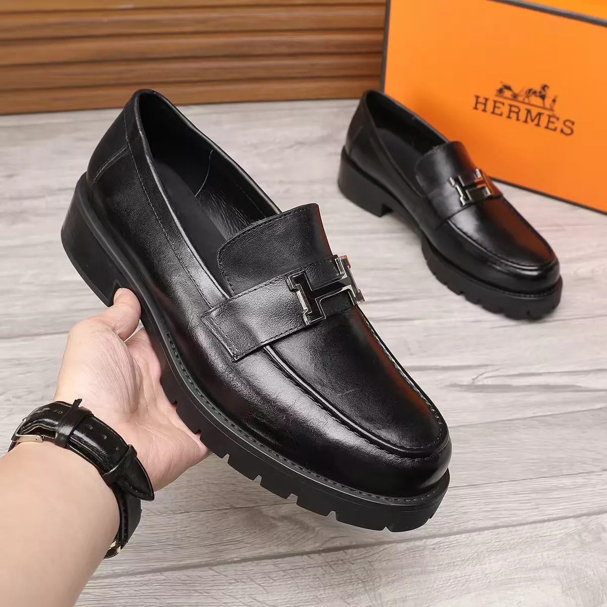 Hermes Leather Shoes For Men Resilient 4204