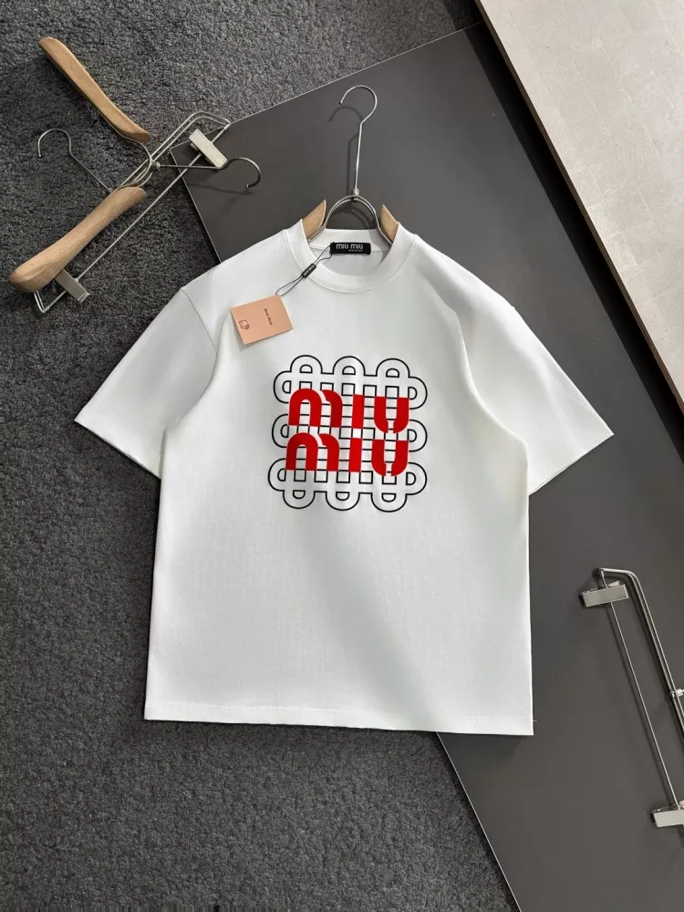MIU MIU T-Shirts Short Sleeved For Unisex Sophisticated 3479