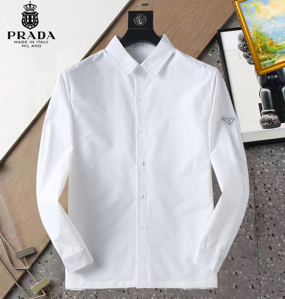Minimalist 4495 Prada Shirts Long Sleeved For Men