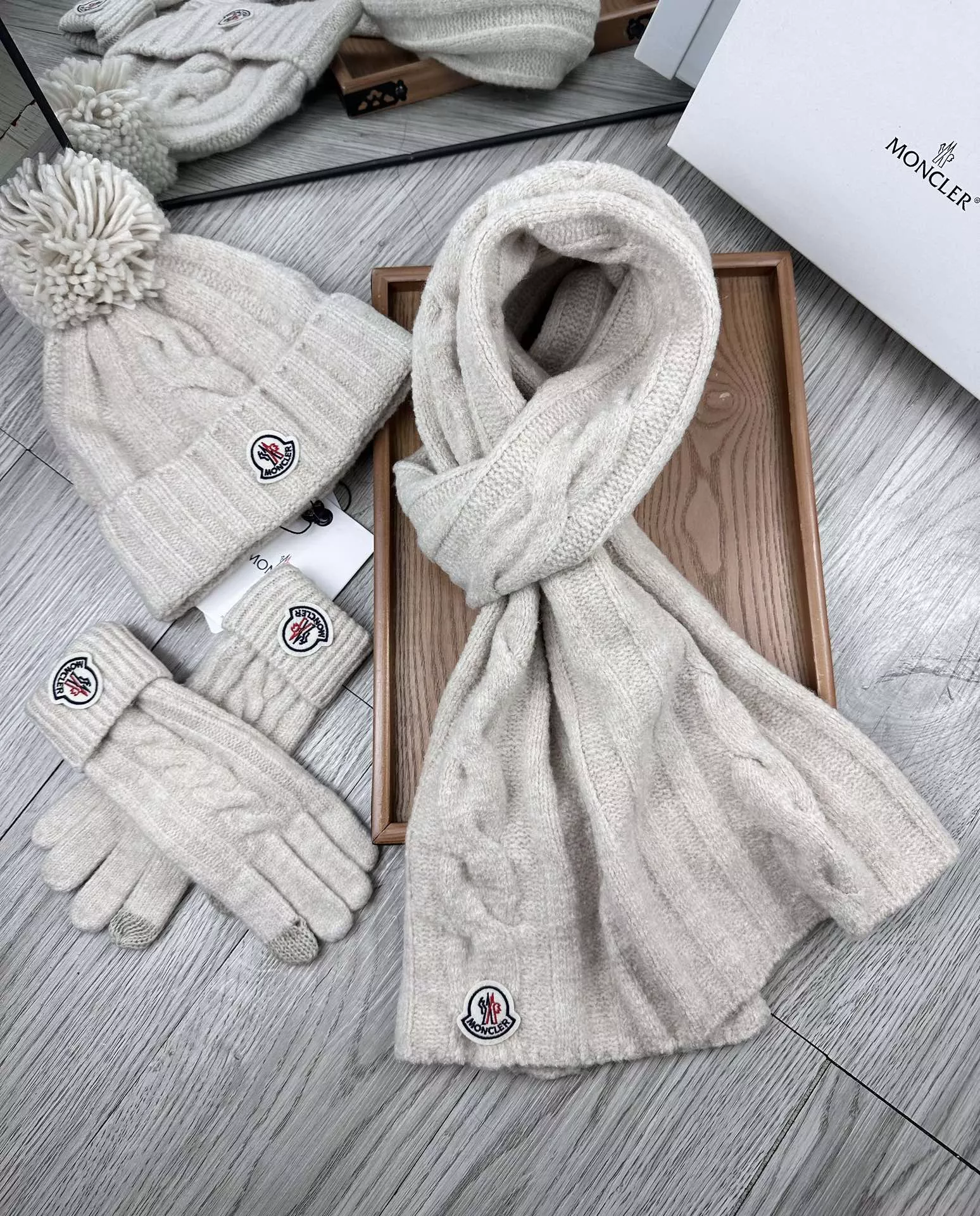 Moncler Hat and Scarf and Glove Set Bold 9600