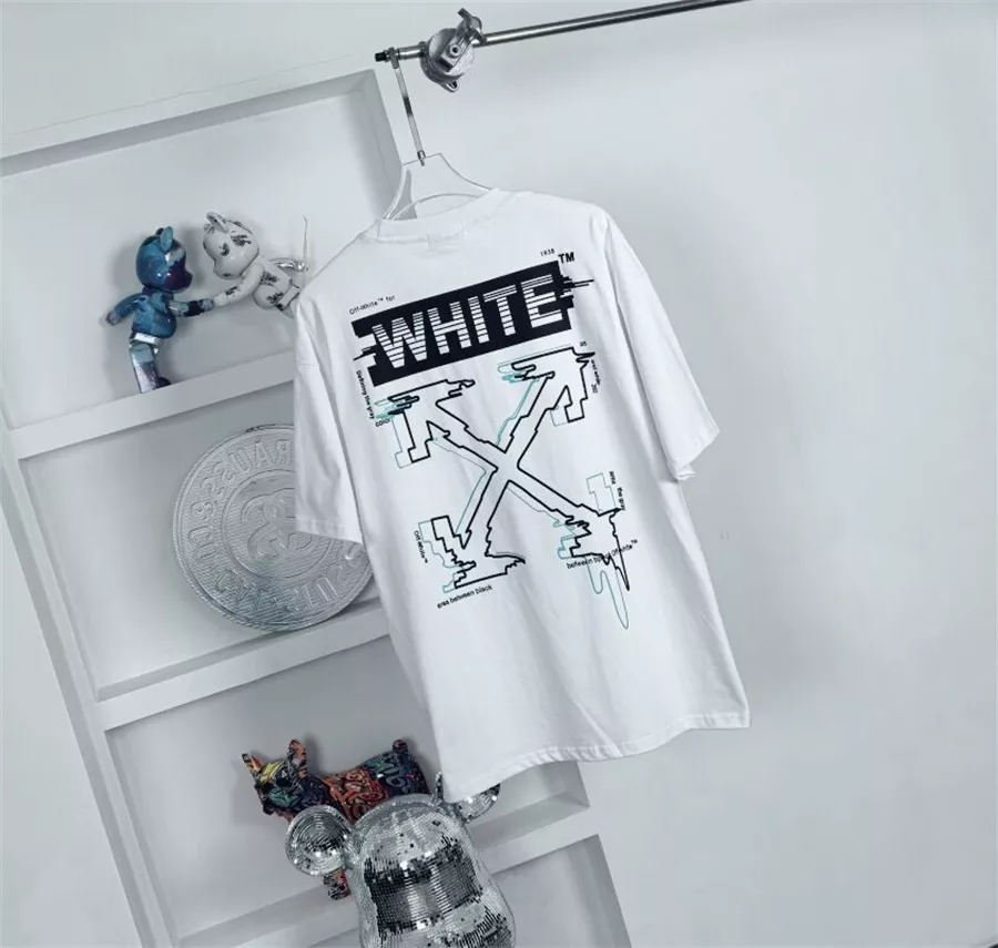 Off-White T-Shirts Short Sleeved For Unisex Modern 338