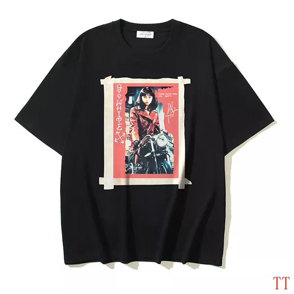 Off-White T-Shirts Short Sleeved For Unisex Trendsetting 3731