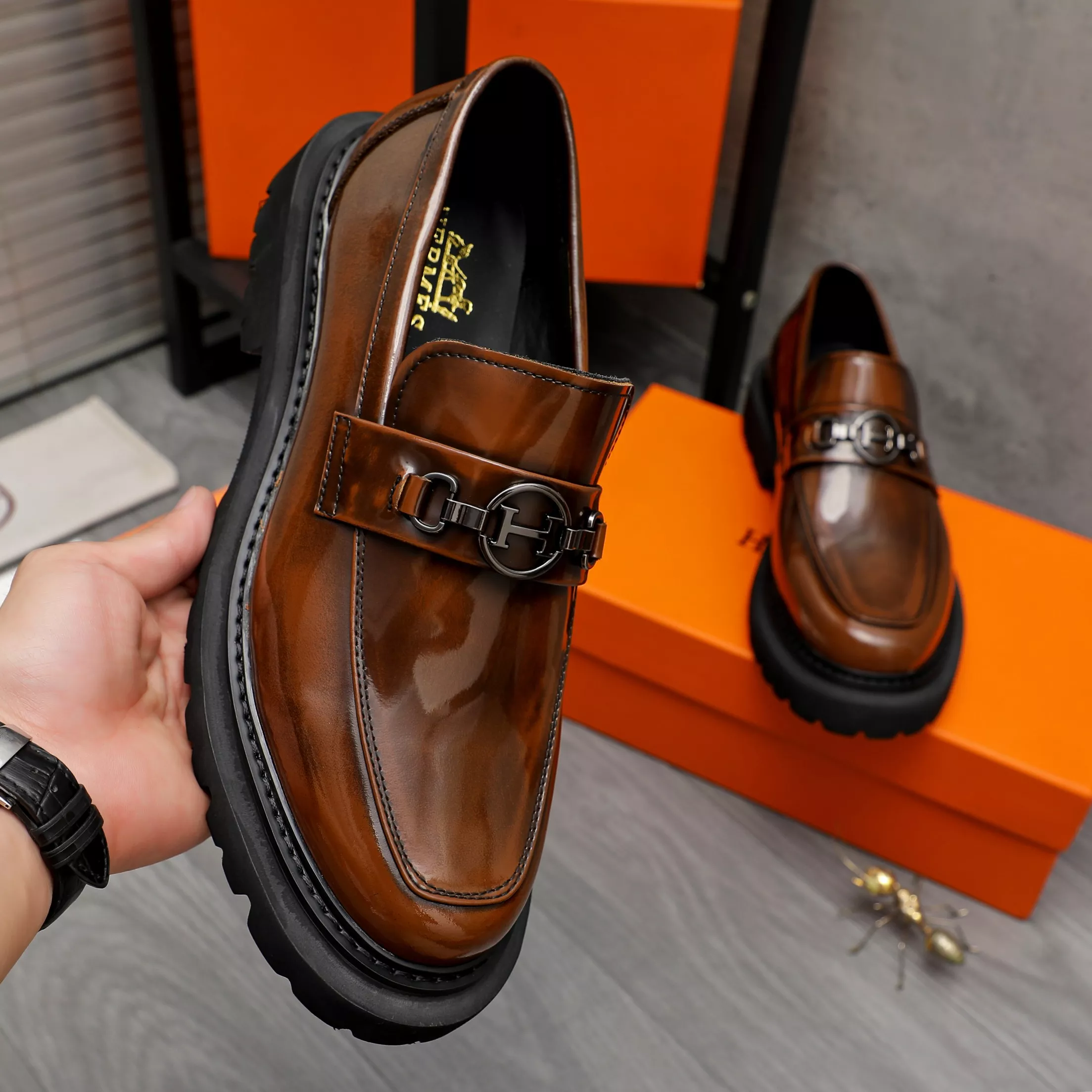 Popular 2451 Hermes Leather Shoes For Men