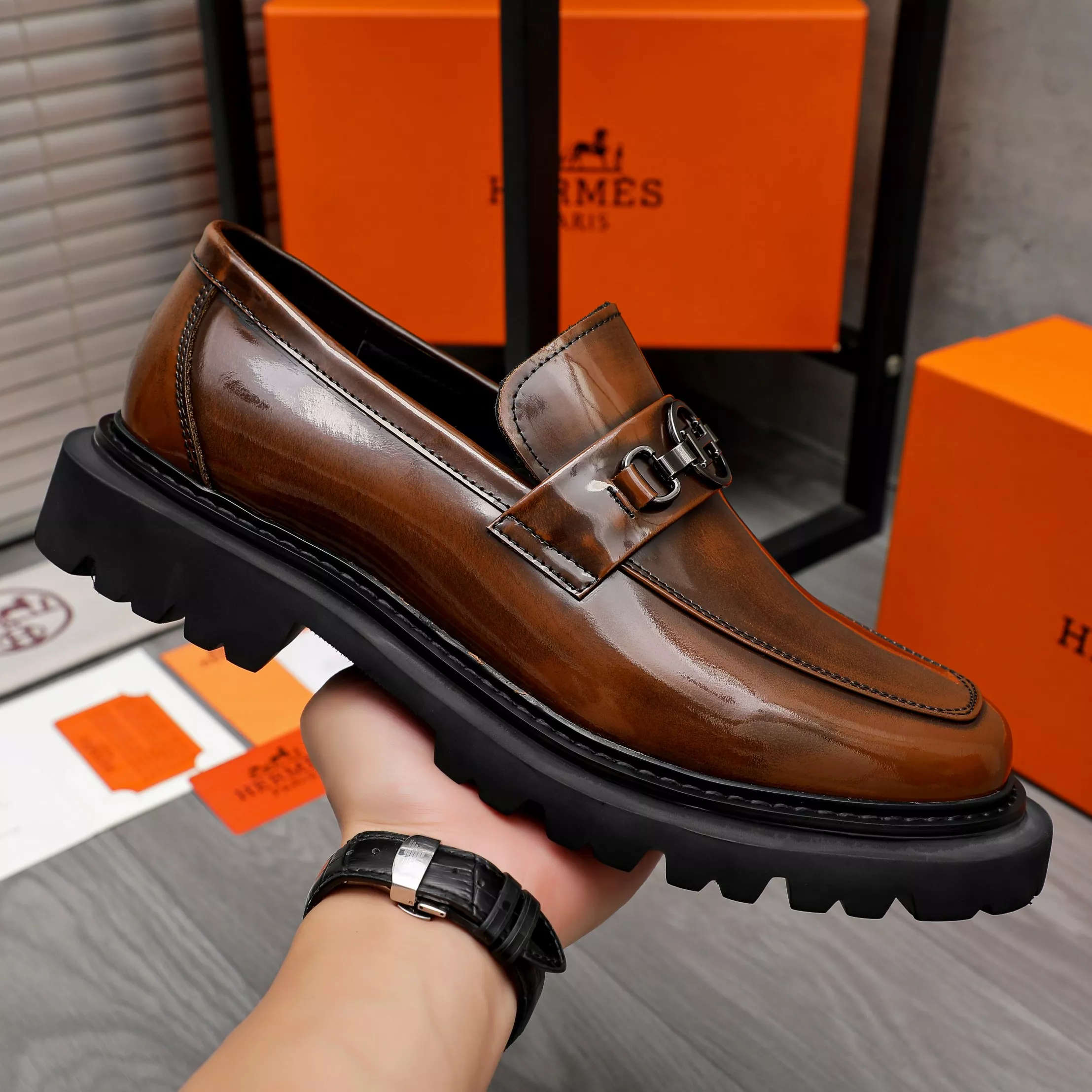 Popular 2451 Hermes Leather Shoes For Men