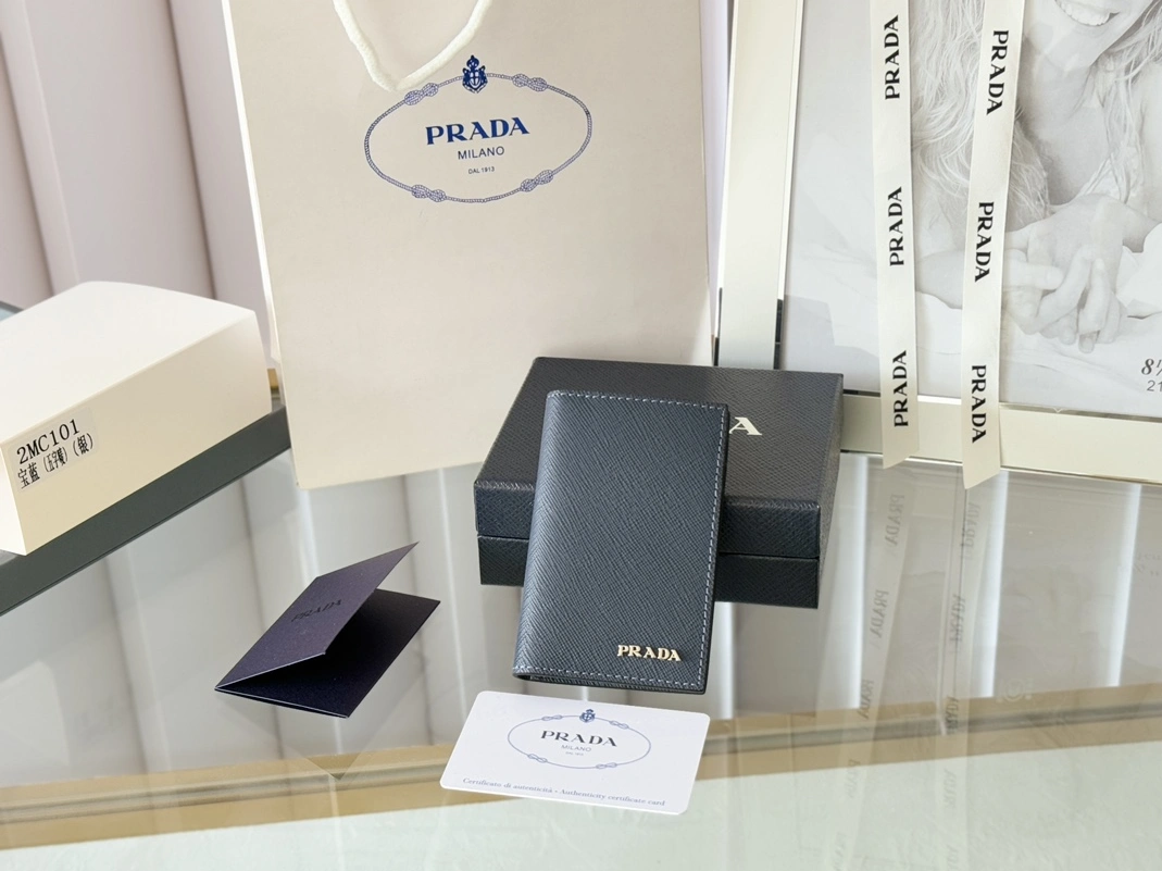 Prada AAA Quality Card Case In Navy Compact 7044