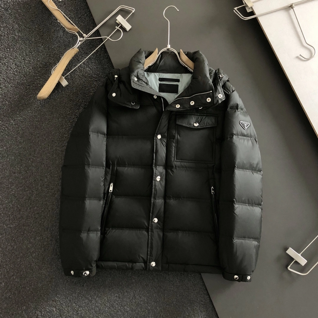 Prada Down Feather Coat Long Sleeved For Men Sleek 2508