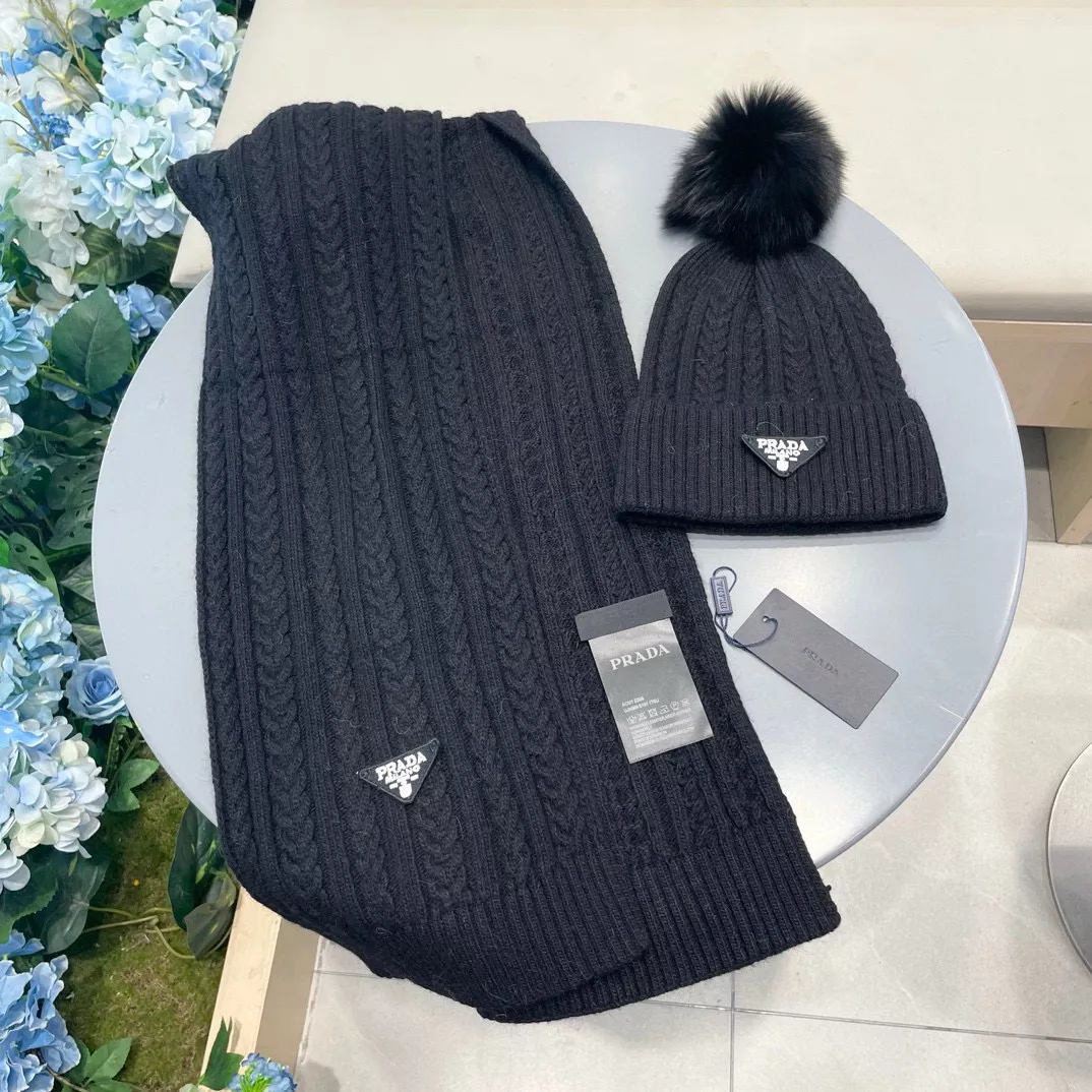 Prada Hat and Scarf Set Elegant 4249