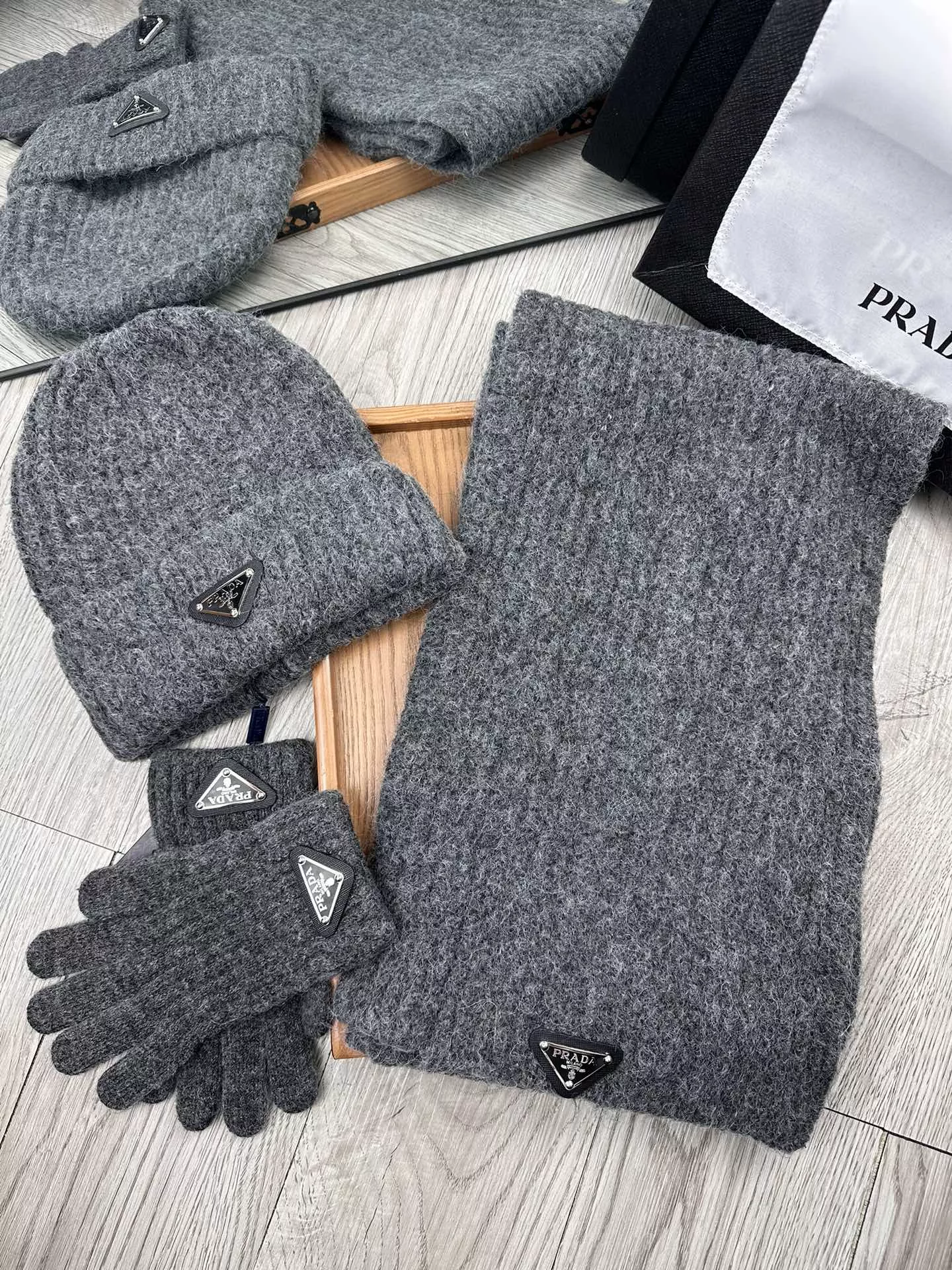 Prada Hat and Scarf and Glove Set AllSeason 5705