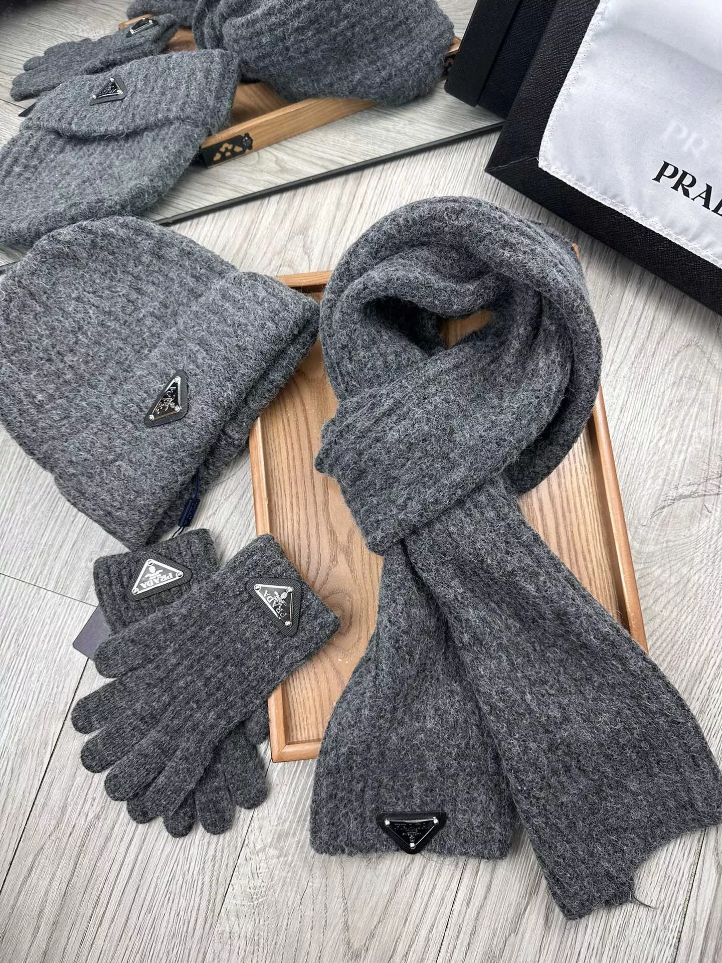 Prada Hat and Scarf and Glove Set AllSeason 5705