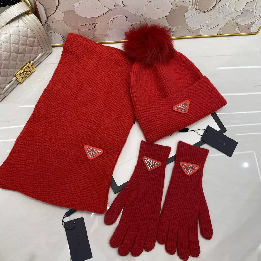 Prada Hat and Scarf and Glove Set NewStyle 8915