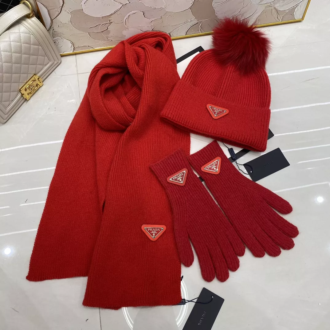 Prada Hat and Scarf and Glove Set NewStyle 8915