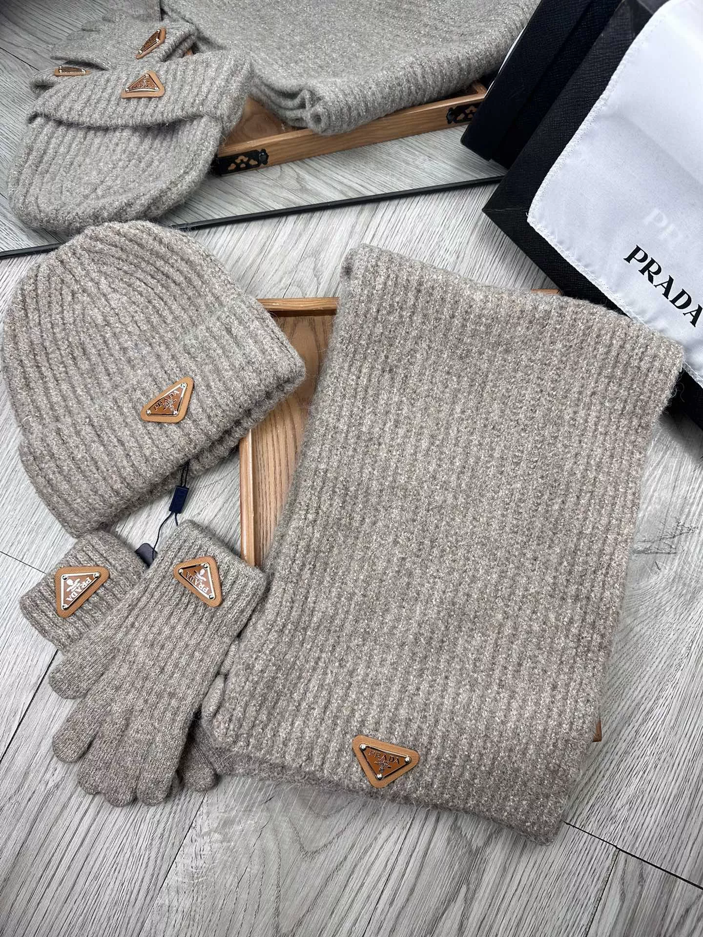 Prada Hat and Scarf and Glove Set Popular 6840