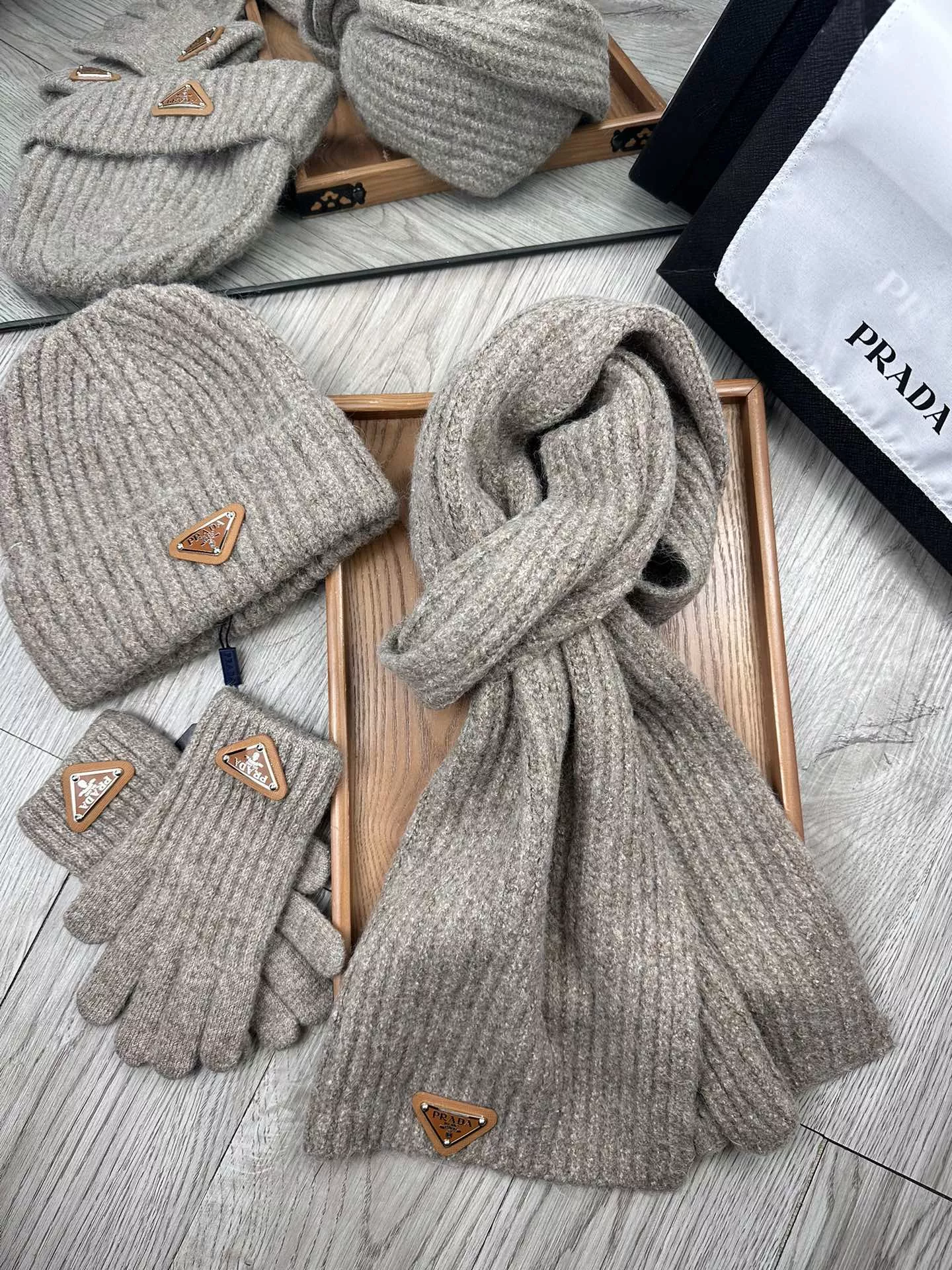 Prada Hat and Scarf and Glove Set Popular 6840