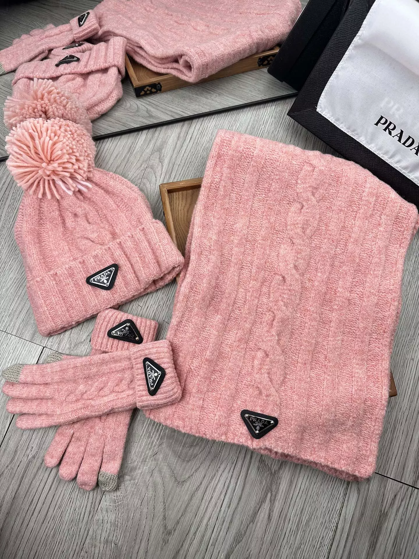Prada Hat and Scarf and Glove Set Reliable 1111