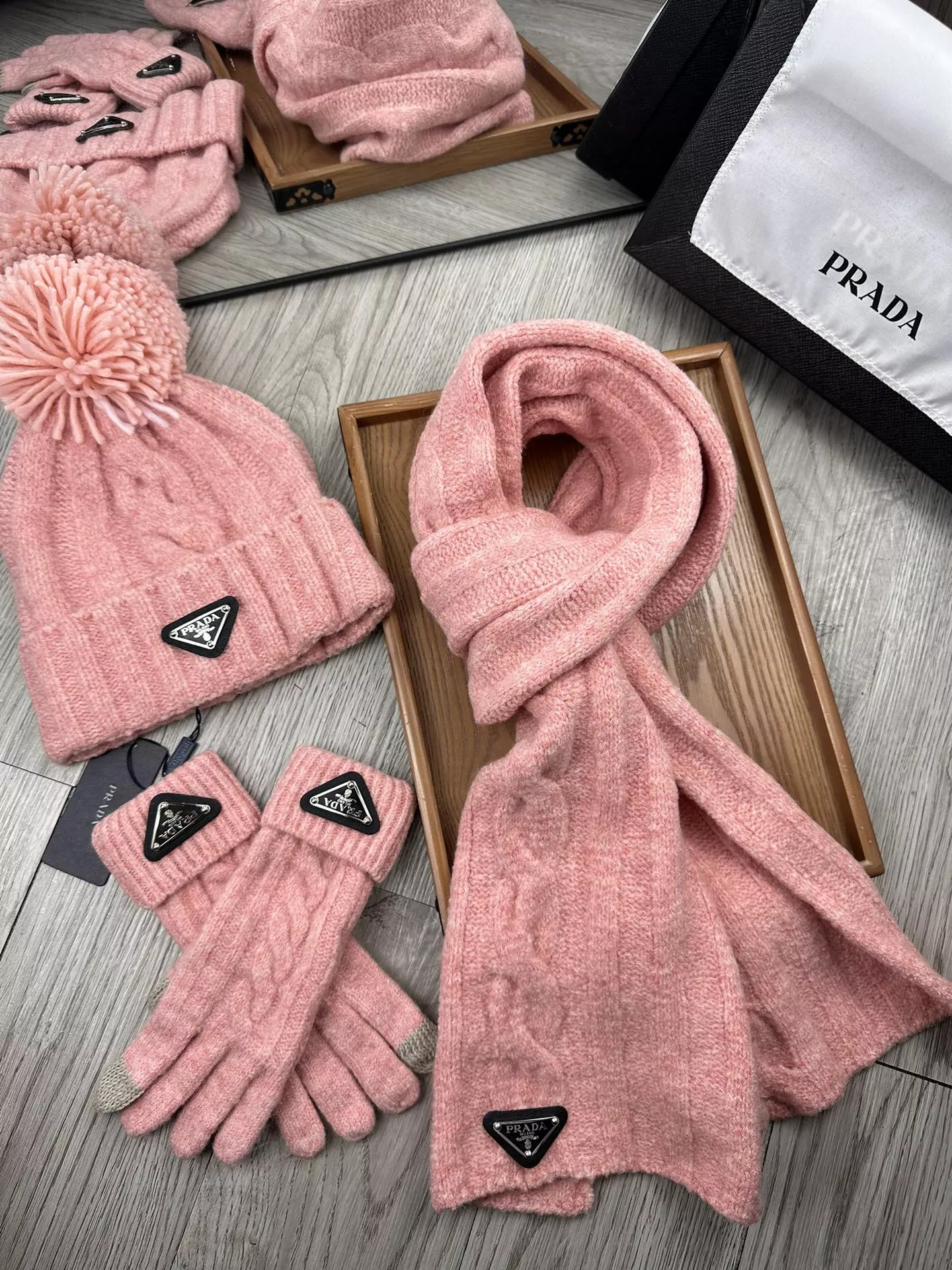 Prada Hat and Scarf and Glove Set Reliable 1111