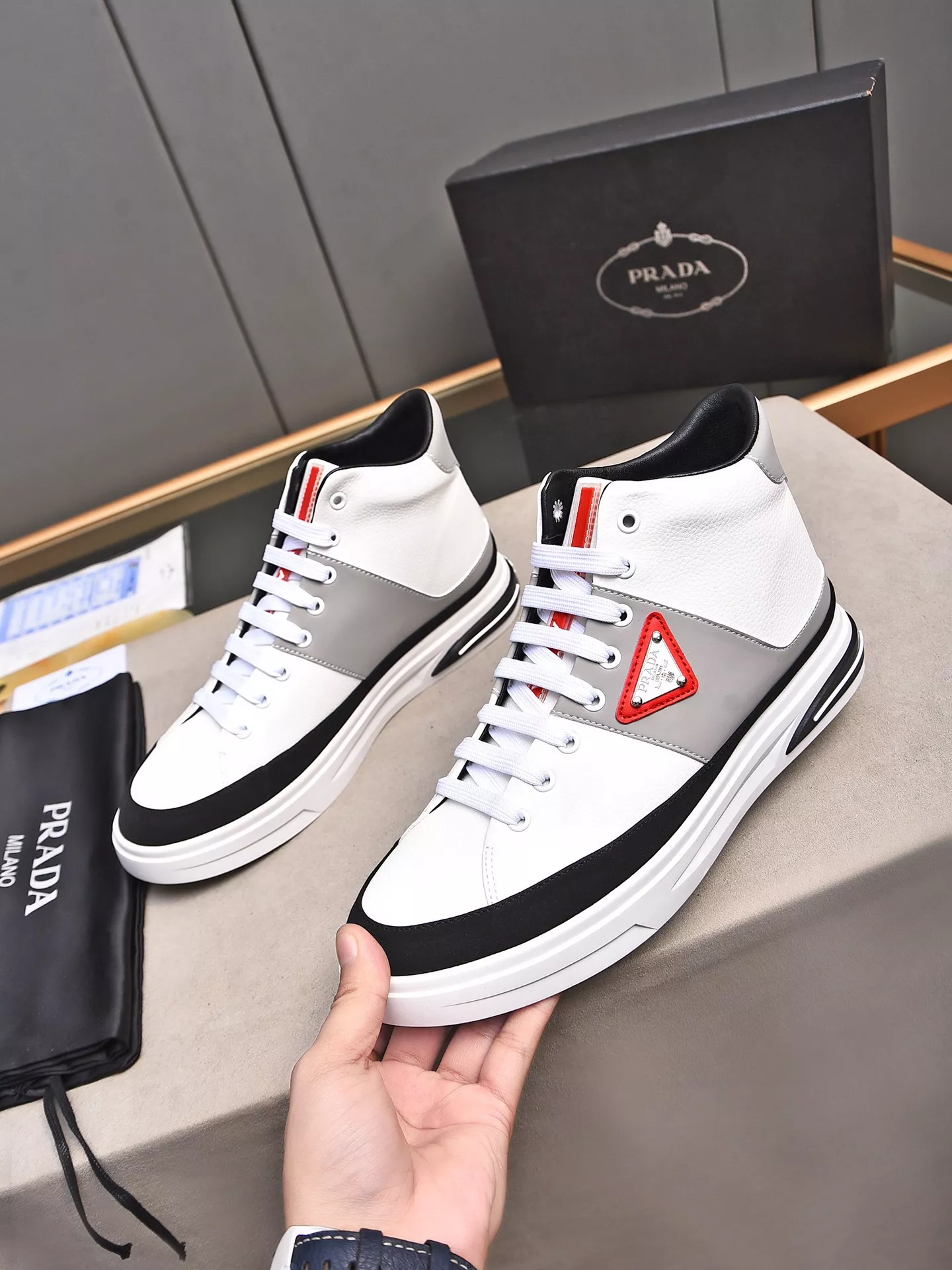 Prada High Top Shoes For Men Durable 7937