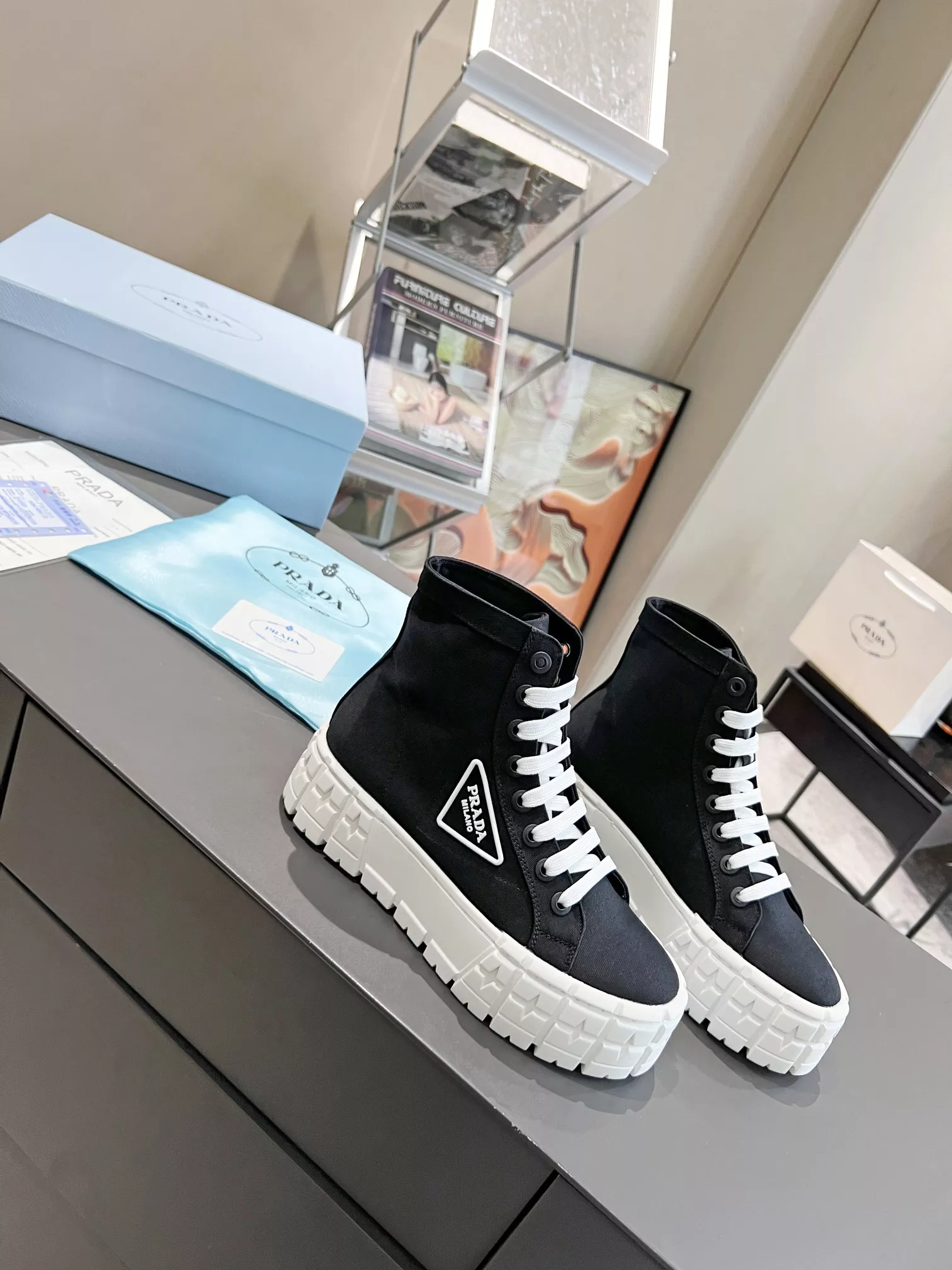 Prada High Top Shoes For Women Soft 1642